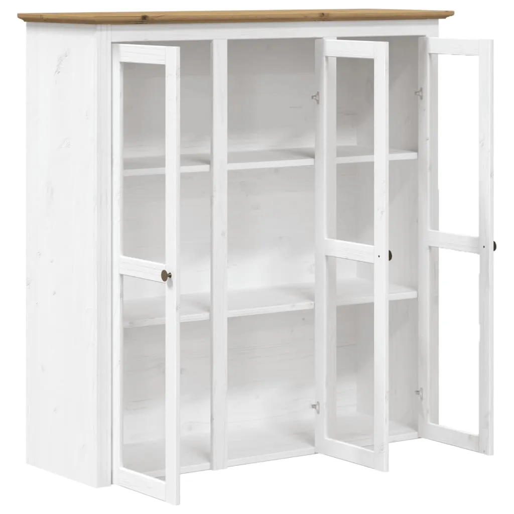 Vitrinenschrank mit Glastüren BODO Weiß und Braun Kiefernholz