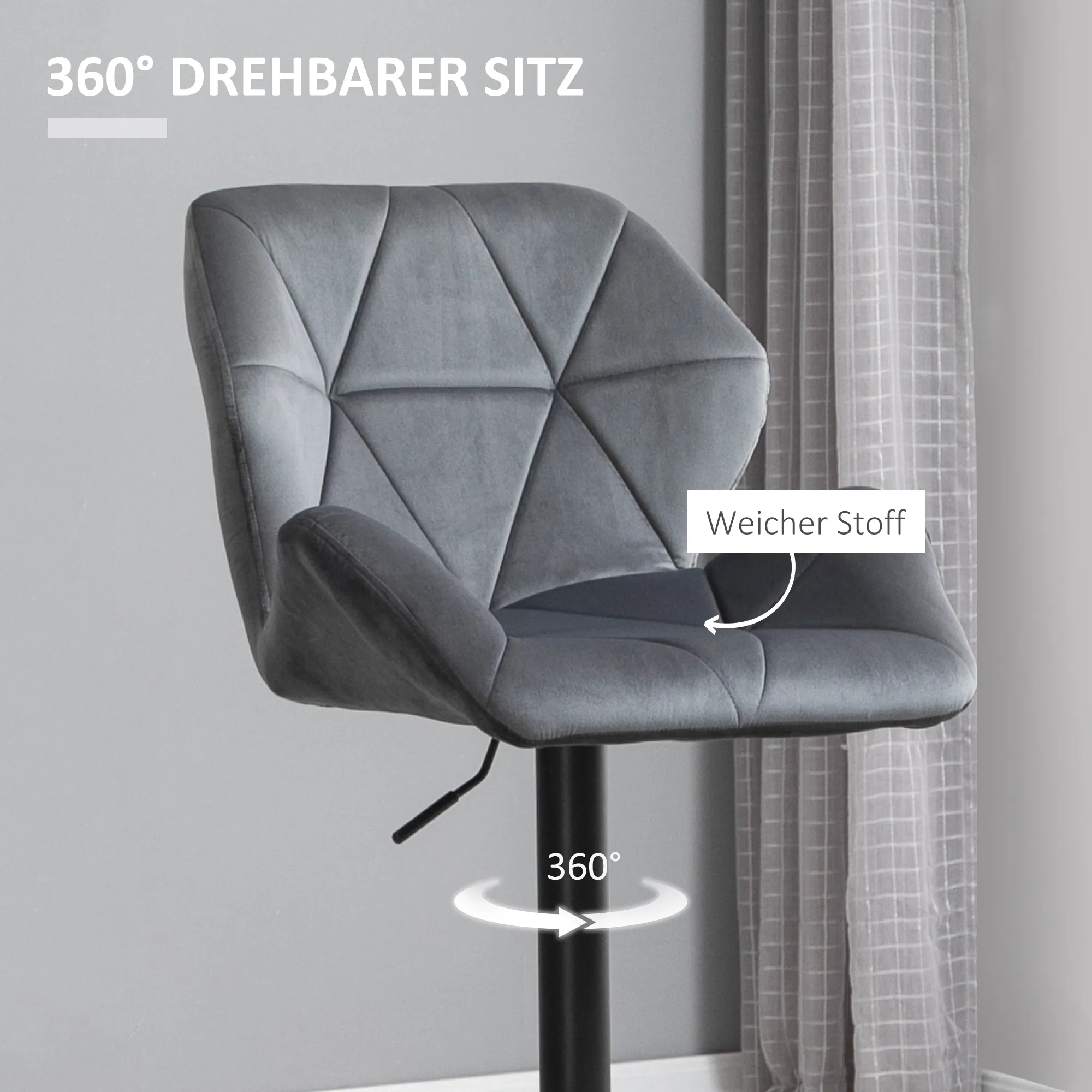 Küchenhocker mit Rückenlehne 57L x 58B x 97-117H cm Blau