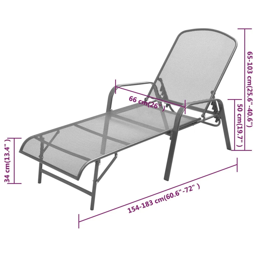 Moderne Metall-Sonnenliege Anthrazit 66x(154-183)x(65-103) cm