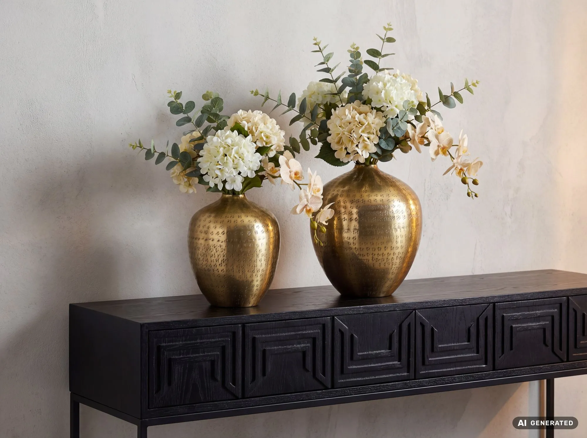 Tischvase 2er Set Aluminium Gold - Dekovase rund - Metall Vase modern - Wohnzimmer Deko Alu - Design Vase Tisch Dekoration Handmade