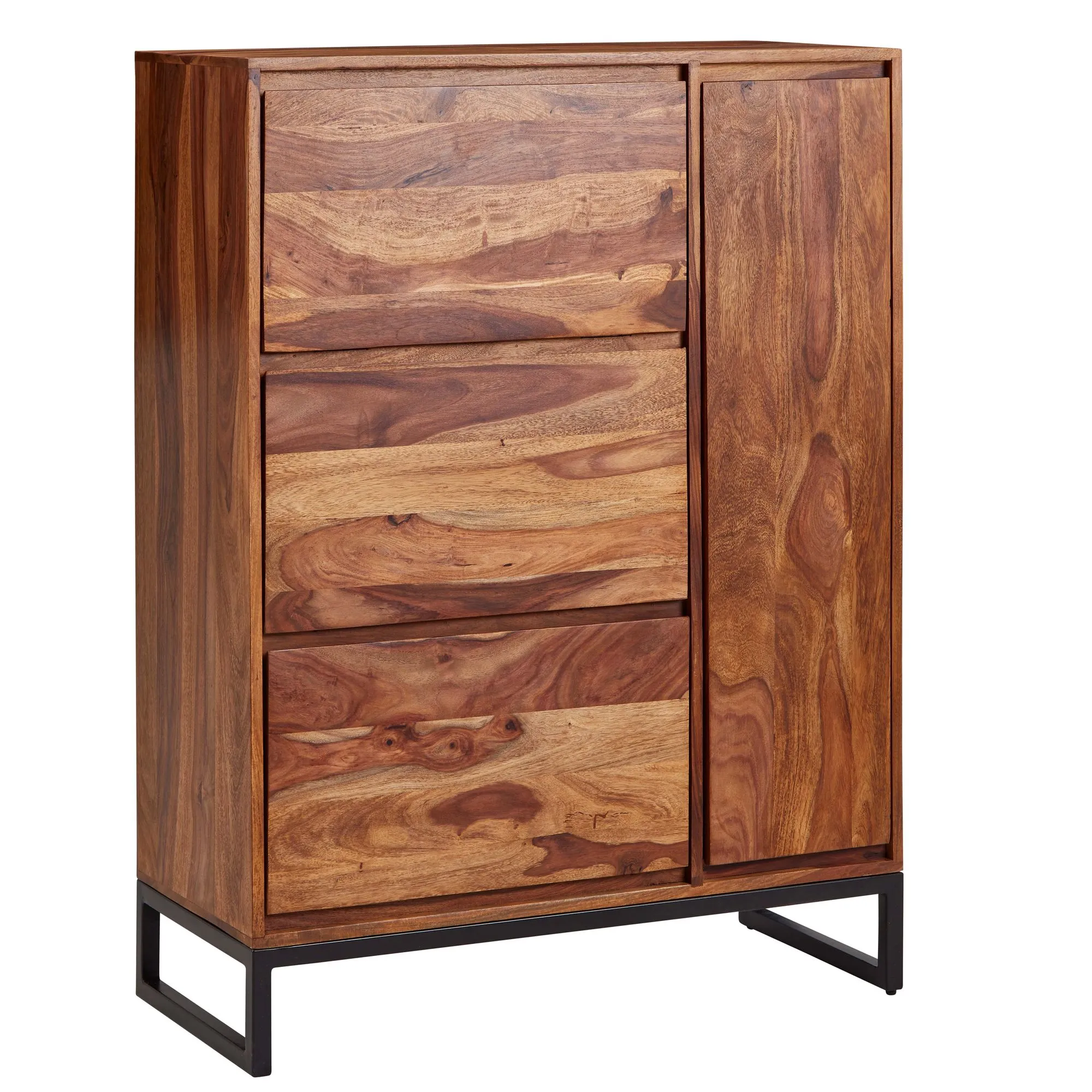 tinkaro Schuhschrank JONNE Sheesham Massivholz Schuhregal Braun