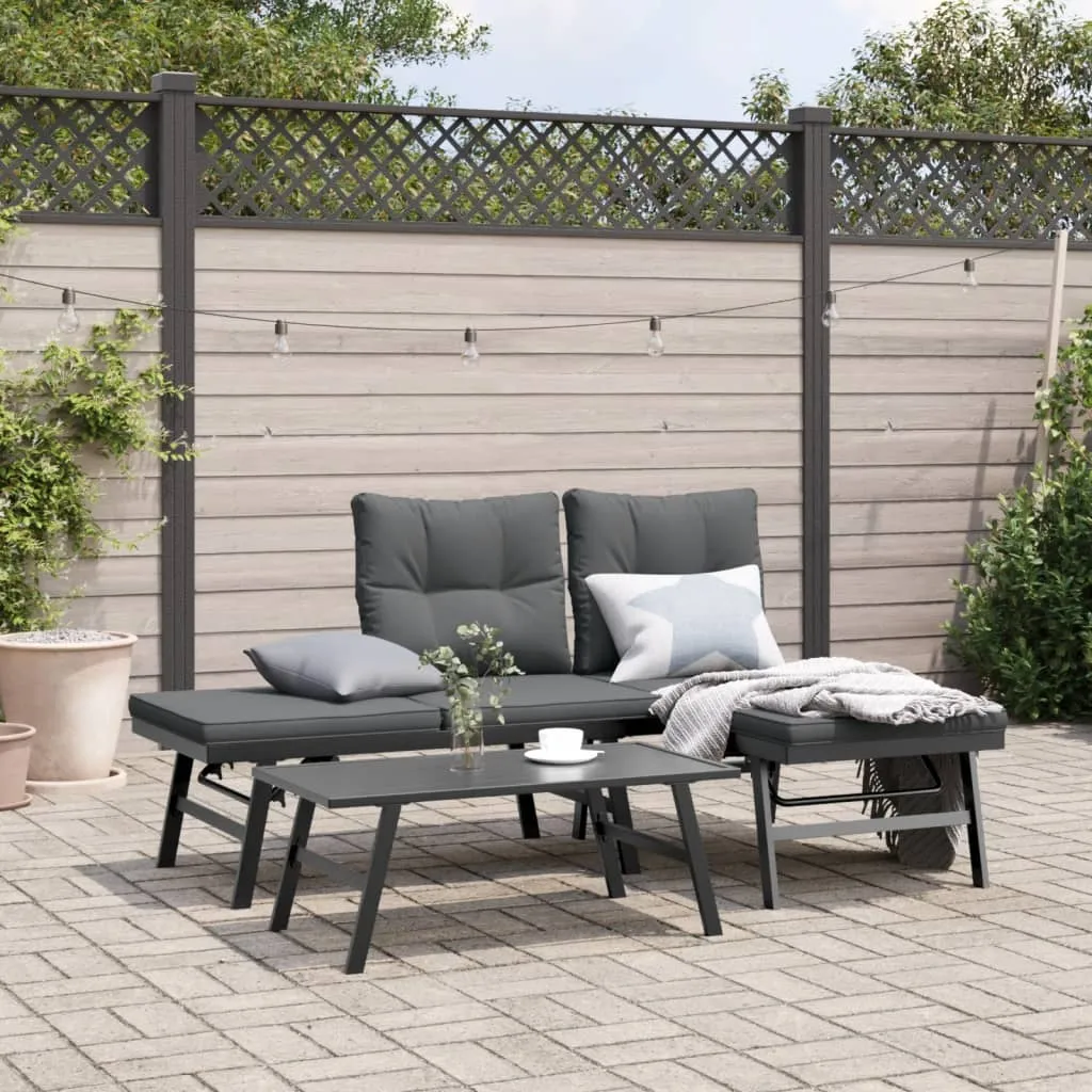 Gartenbank 165x110x76 cm Schwarz mit verstellbaren Seitenteilen