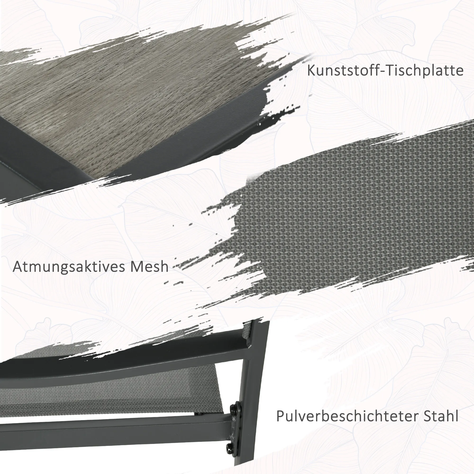 Gartenmöbel-Set Gartensitzgruppe, 1 Tisch, 4 Stühle, 150 x 87 x 72 cm, Grau