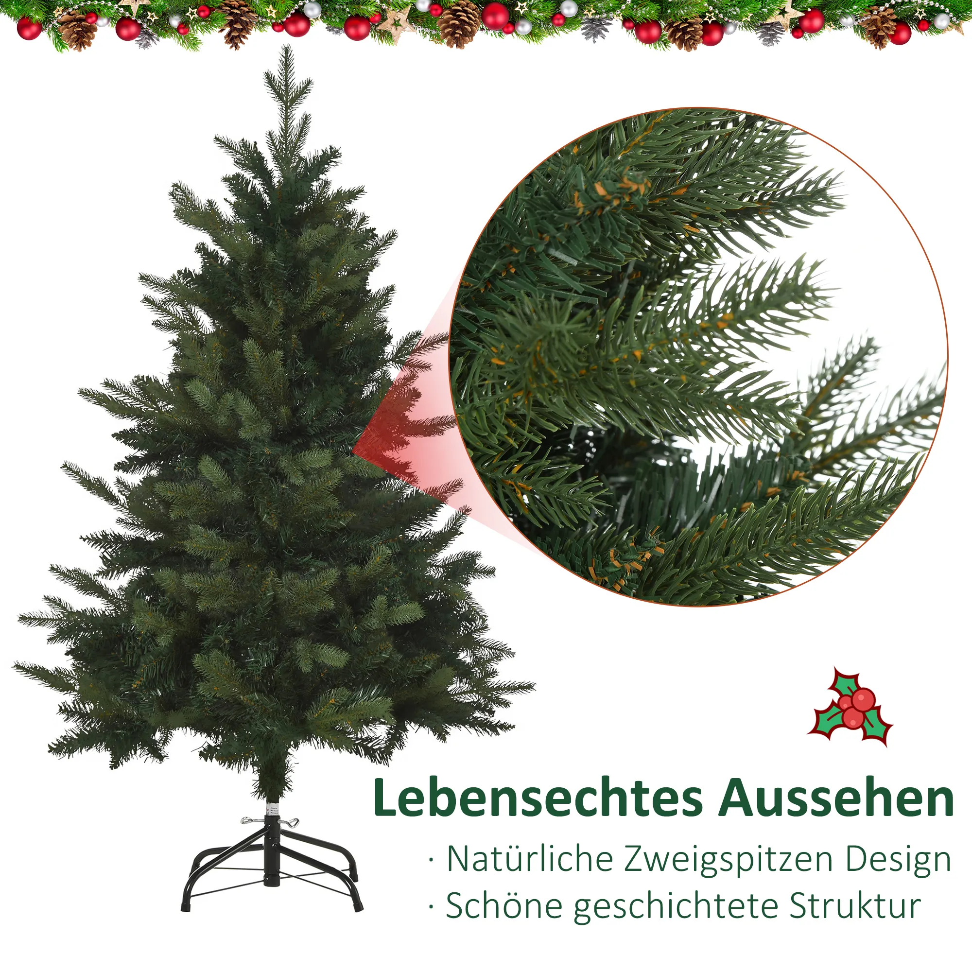 Künstlicher Weihnachtsbaum 1,2 m mit Ständer, PVC/PE, Grün