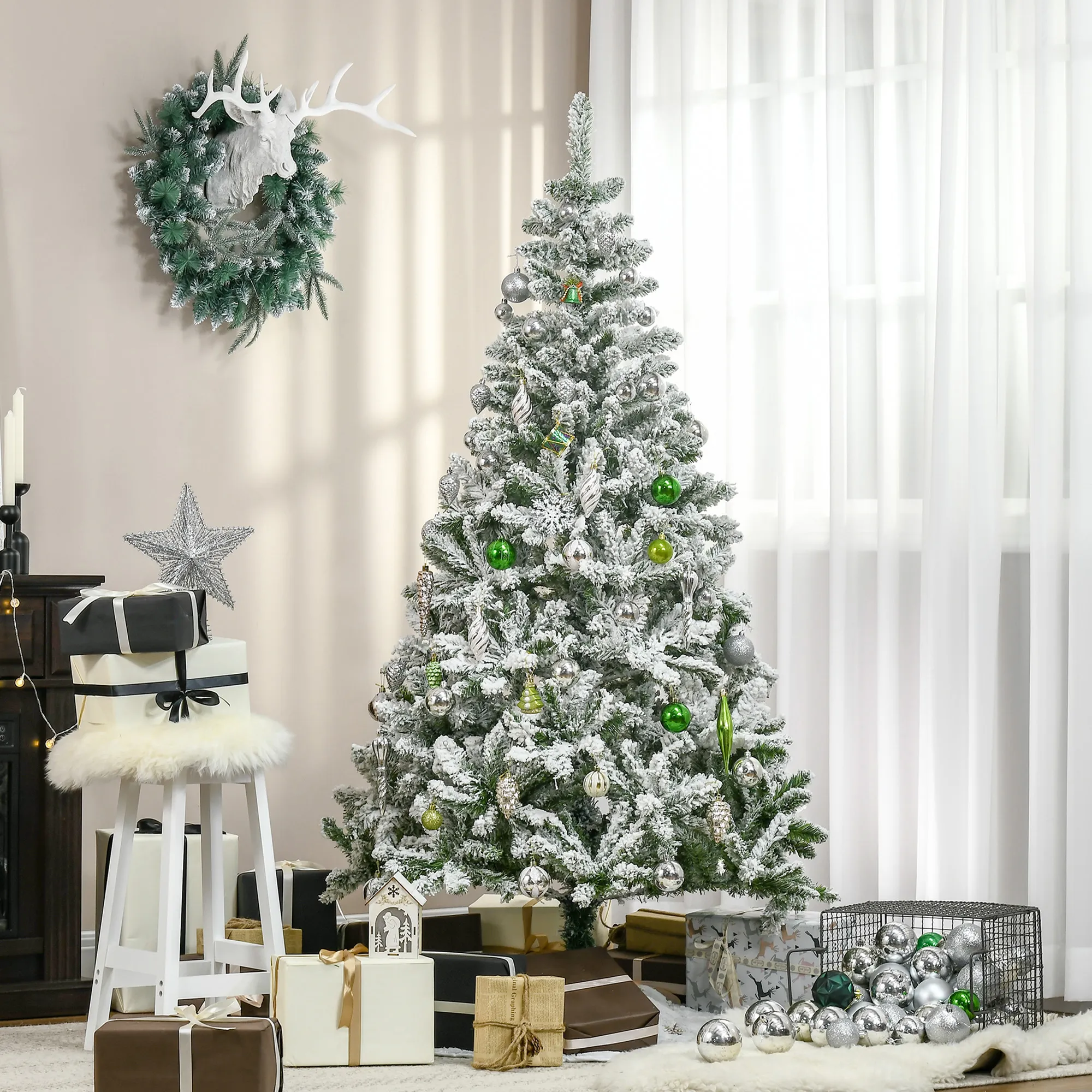 Künstlicher Weihnachtsbaum mit Schnee-Effekt, 180 cm, Grün/Weiß