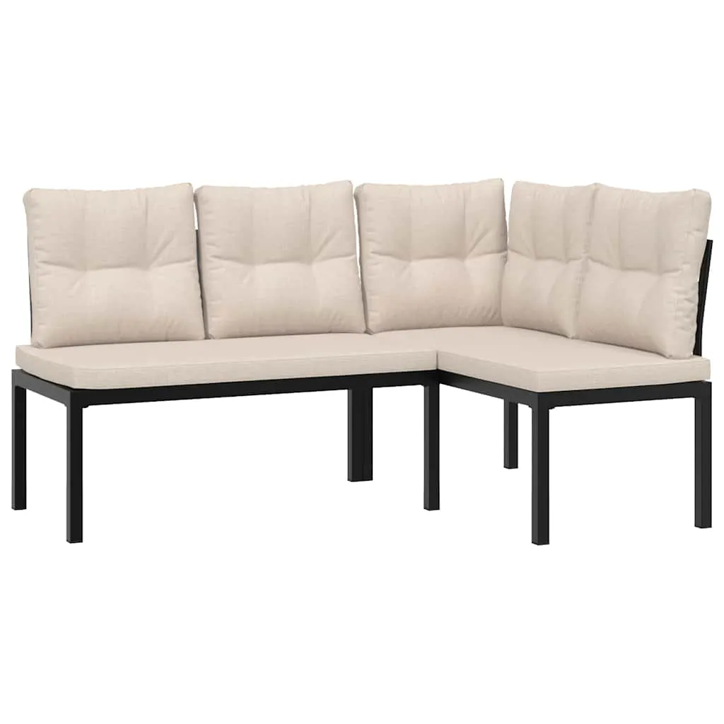 Gartenbank Set Schwarz 118x63x78 cm & 110x63x78 cm mit Kissen