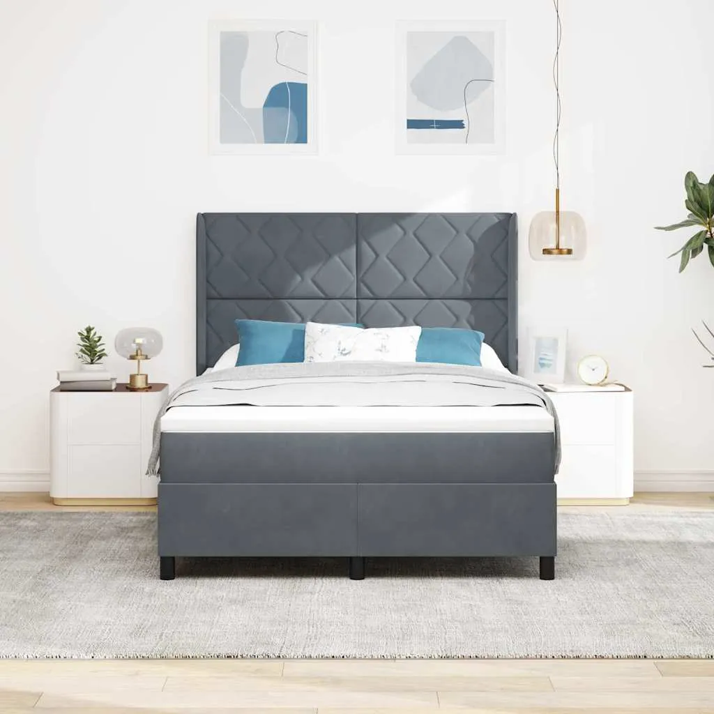 Boxspringbett Samt Dunkelgrau 140x200 cm mit verstellbarem Kopfteil