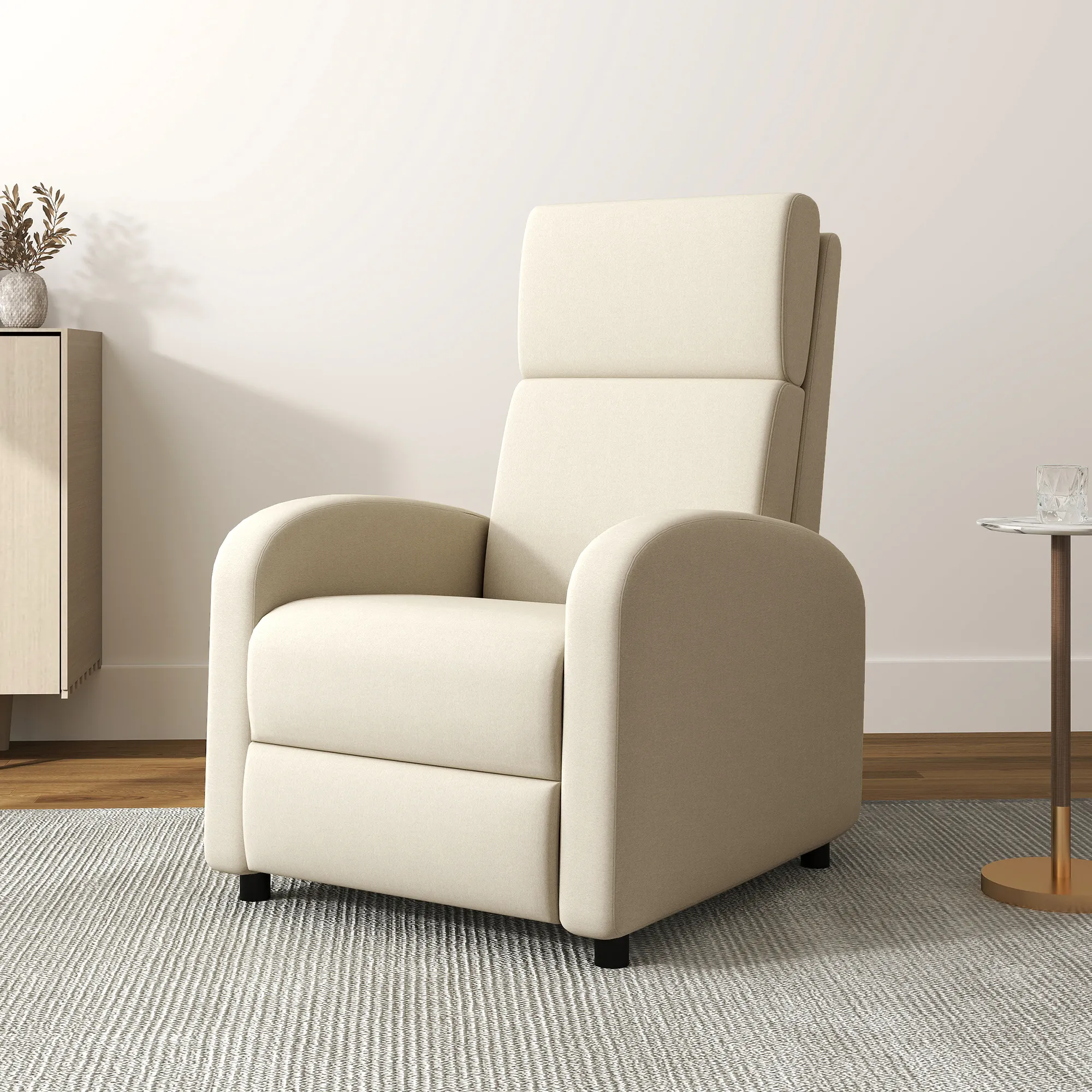 Relaxsessel Fernsehsessel, ausklappbare Fußstütze, neigbar bis zu 160°, 64 x 86 x 102 cm, Creme