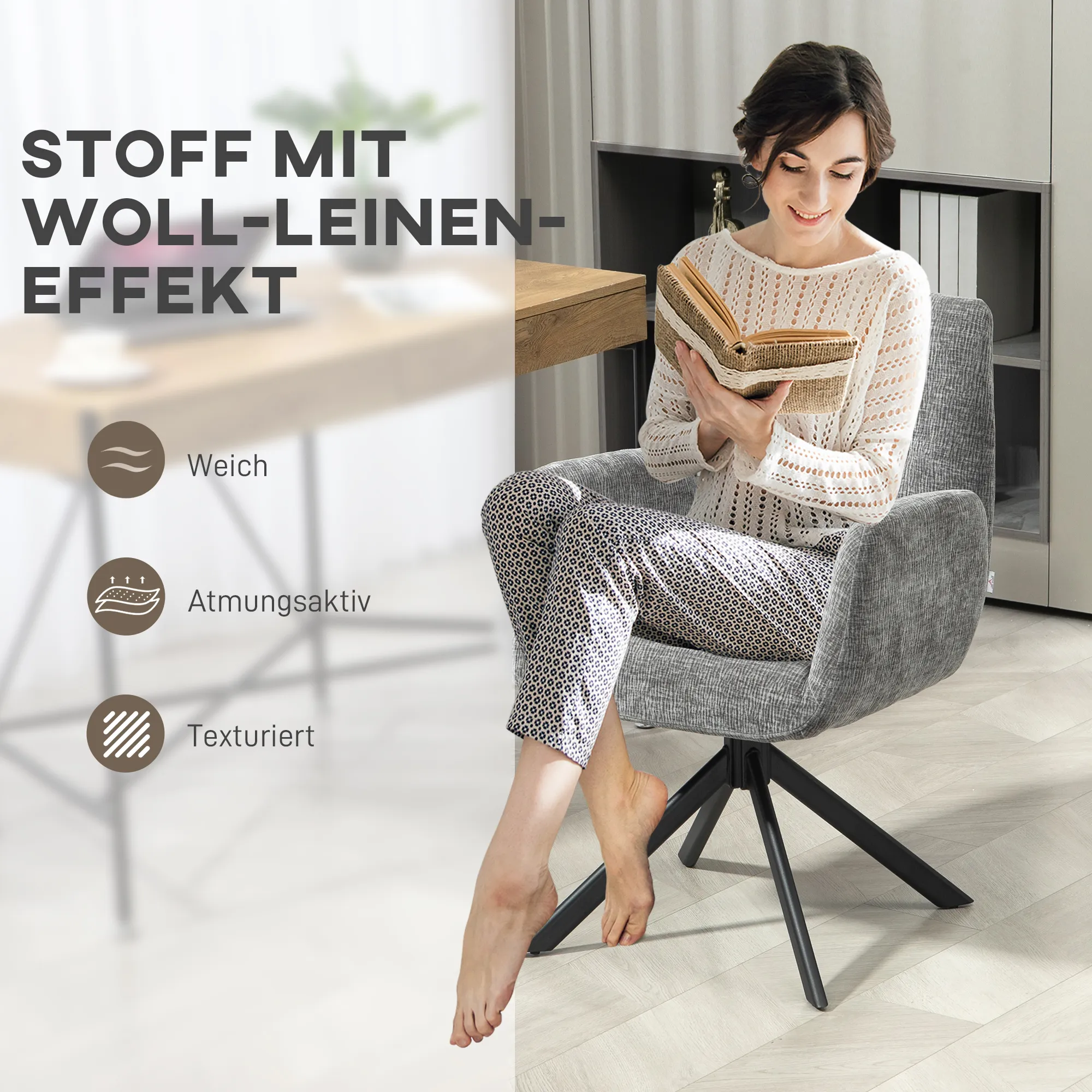 Bequemer Polstersessel Dunkelgrau 60B x 61T x 88H cm