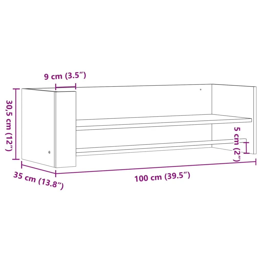 Stylisches Wandregal 100 x 35 x 30,5 cm in Sonoma-Eiche