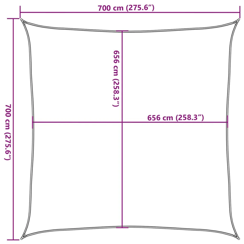 Sonnensegel 7x7 m Hellgrau aus 100 % Polyester-Oxford mit PU-Beschichtung