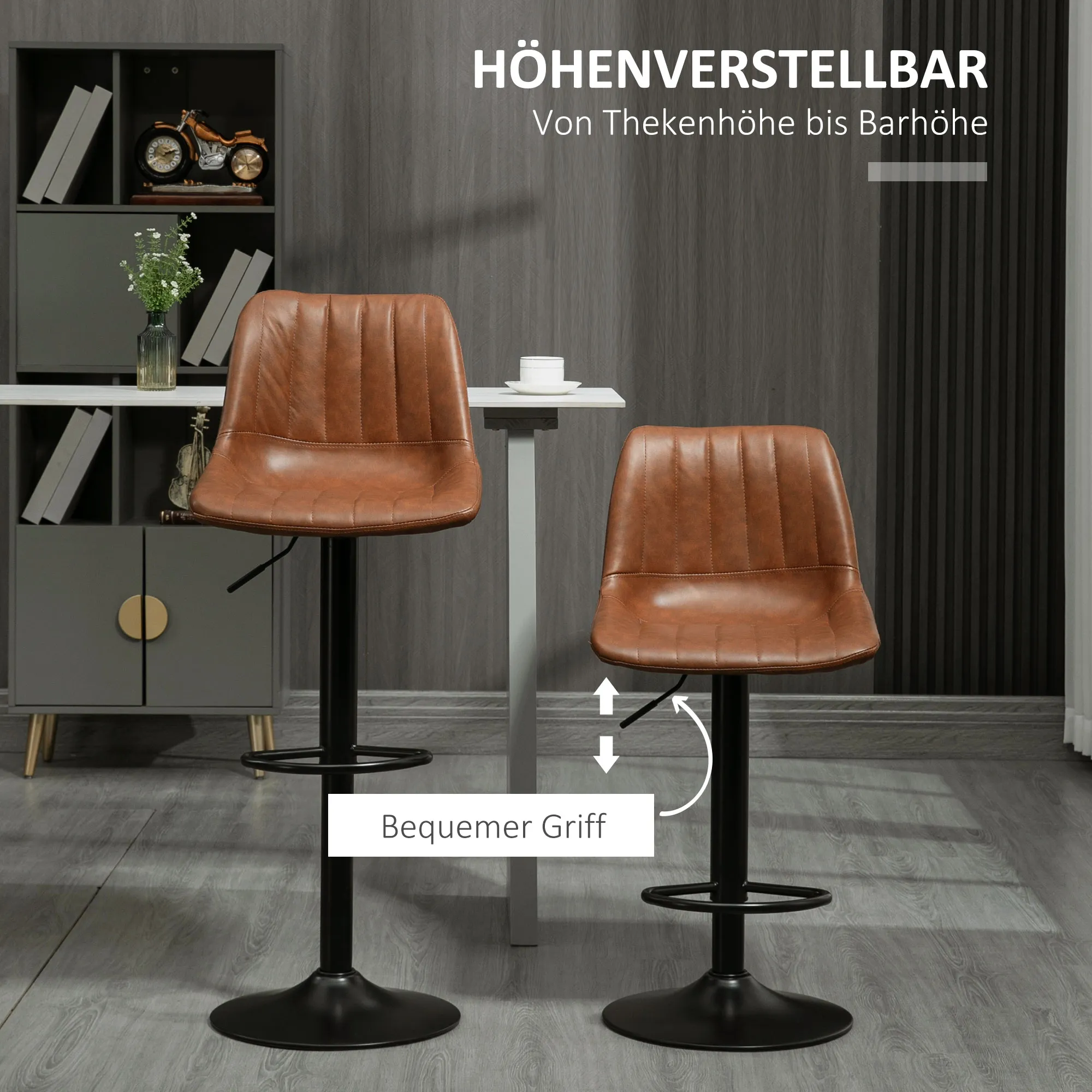 Retro Barhocker Braun 43L x 49,5B x 91-111H cm