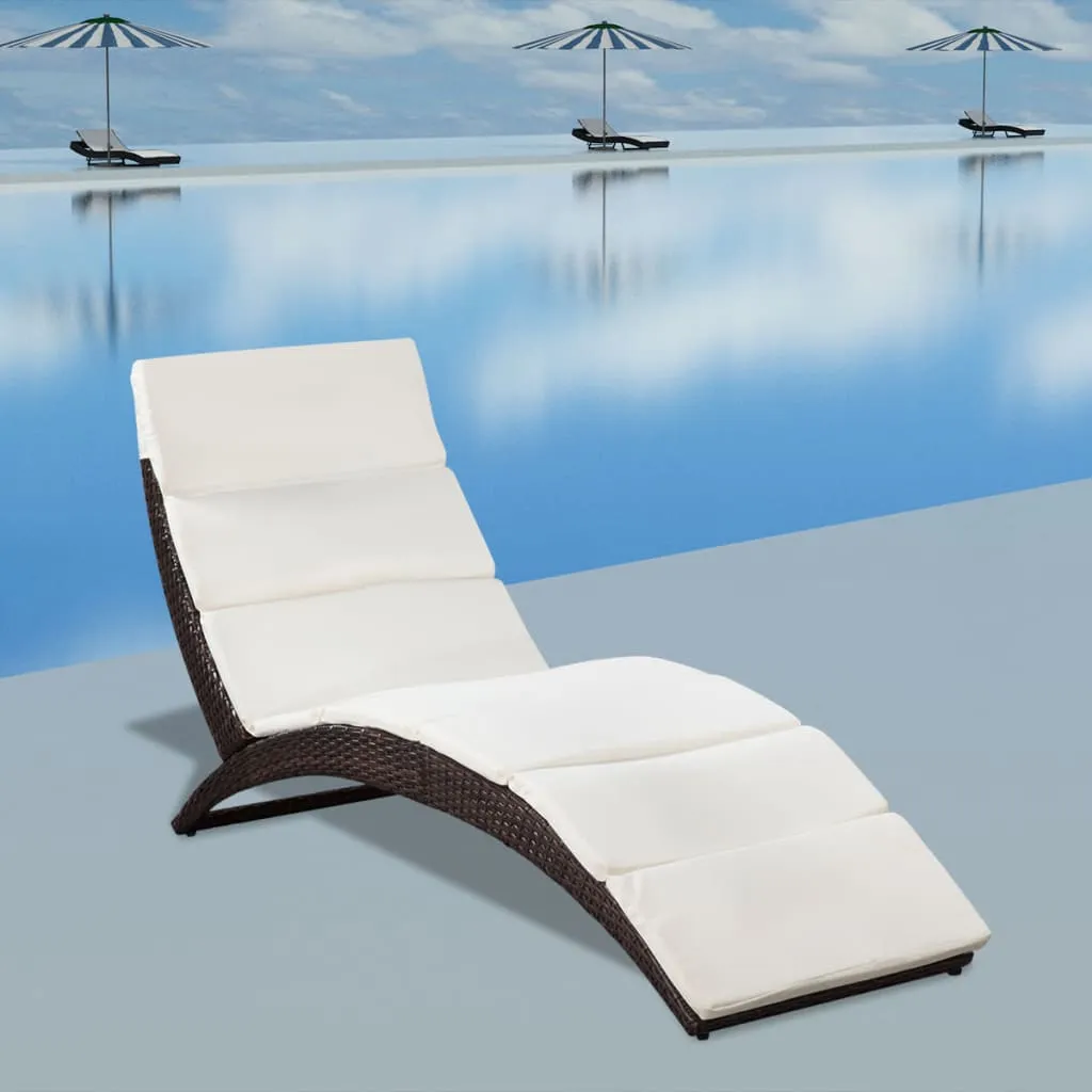 Rattan-Sonnenliege 162x64x86 cm Braun mit cremeweißer Polsterauflage