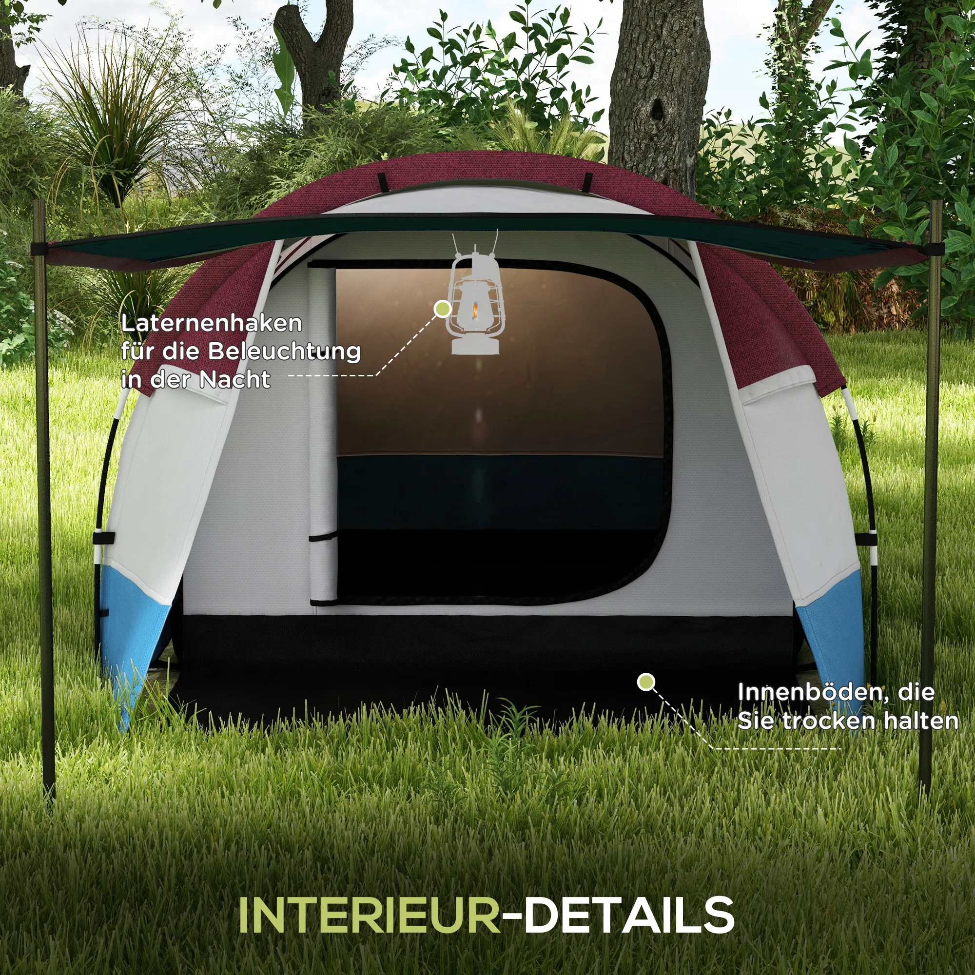 Tunnelzelt 4 Personen 420x200x150 cm Rot