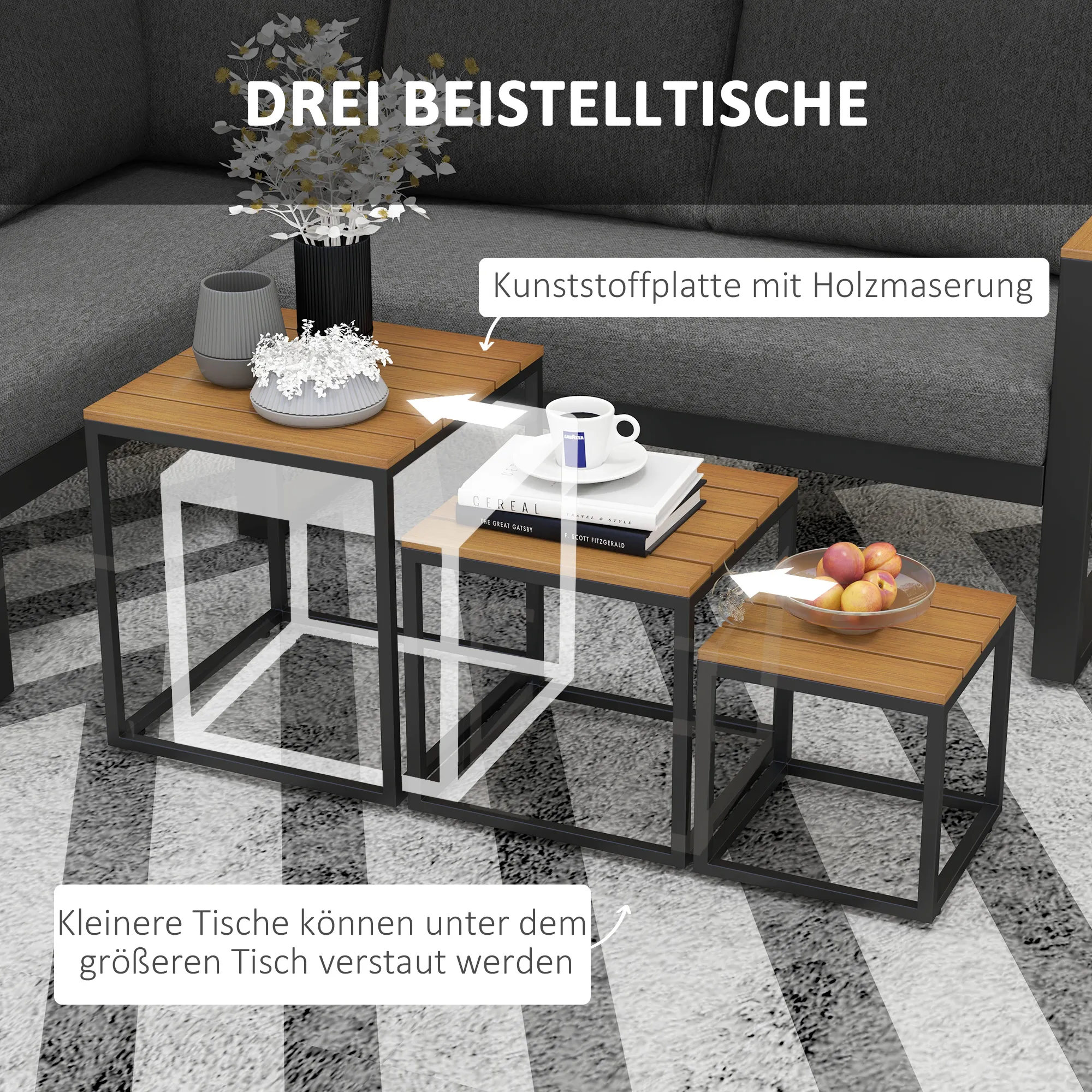 Fünfteiliges Outdoor-Sofa-Set Dunkelgrau 124x61x71,5 cm