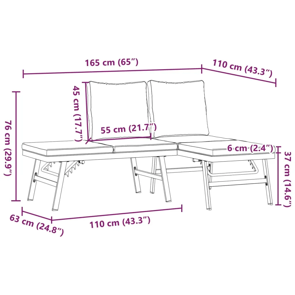 Gartenbank 165x110x76 cm Schwarz mit verstellbaren Seitenteilen