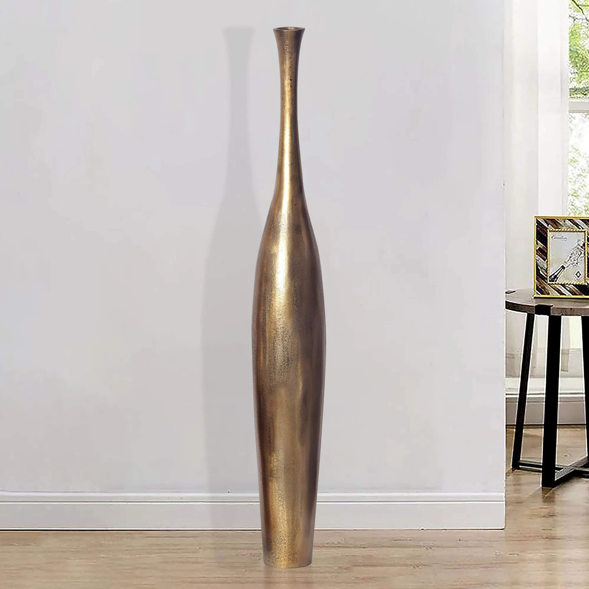 Deko Vase BOTTLE L 100 cm Aluminium Gold Blumenvase Modern Groß