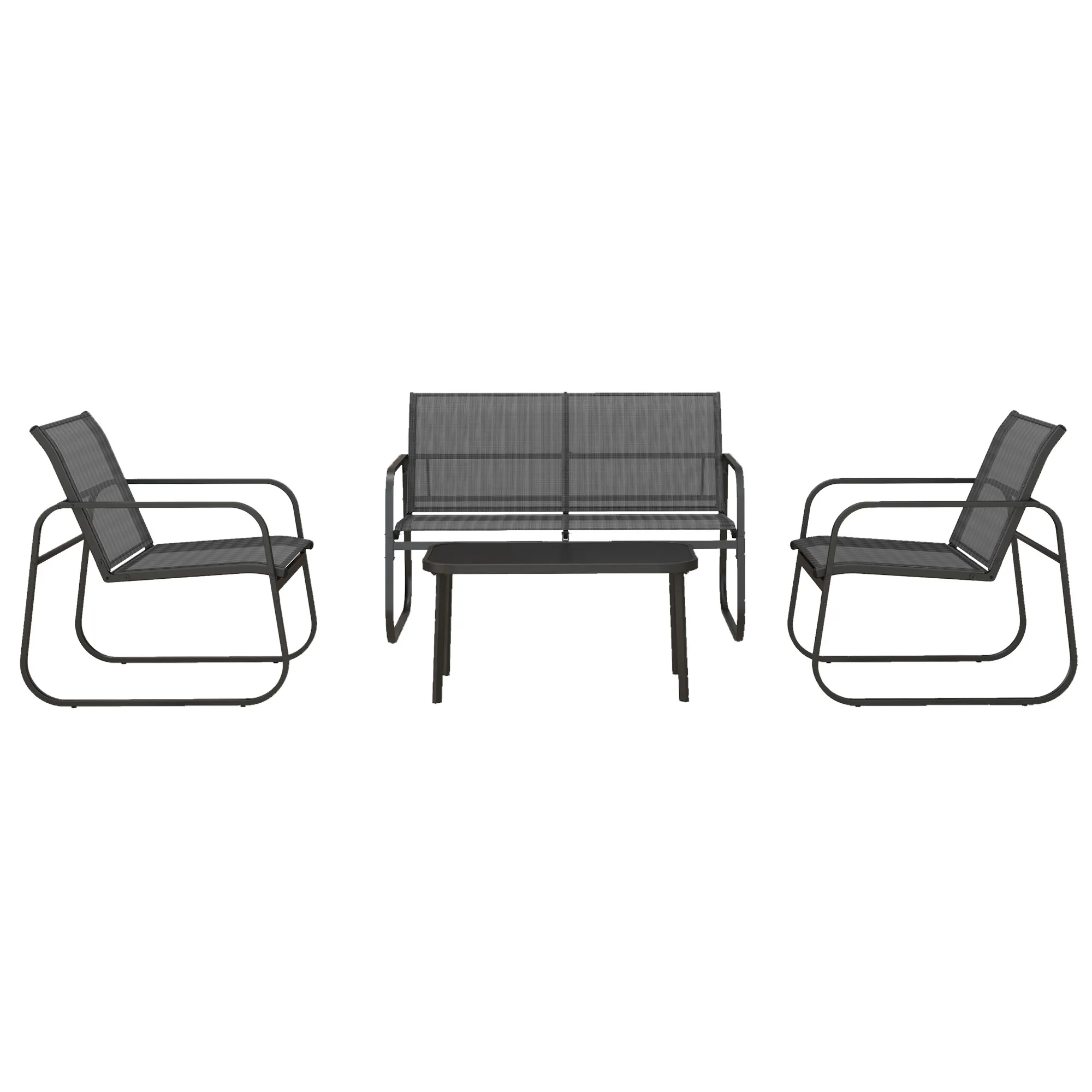 Gartengarnitur 4-teilig Schwarz, Zweisitzer 103B x 45T cm