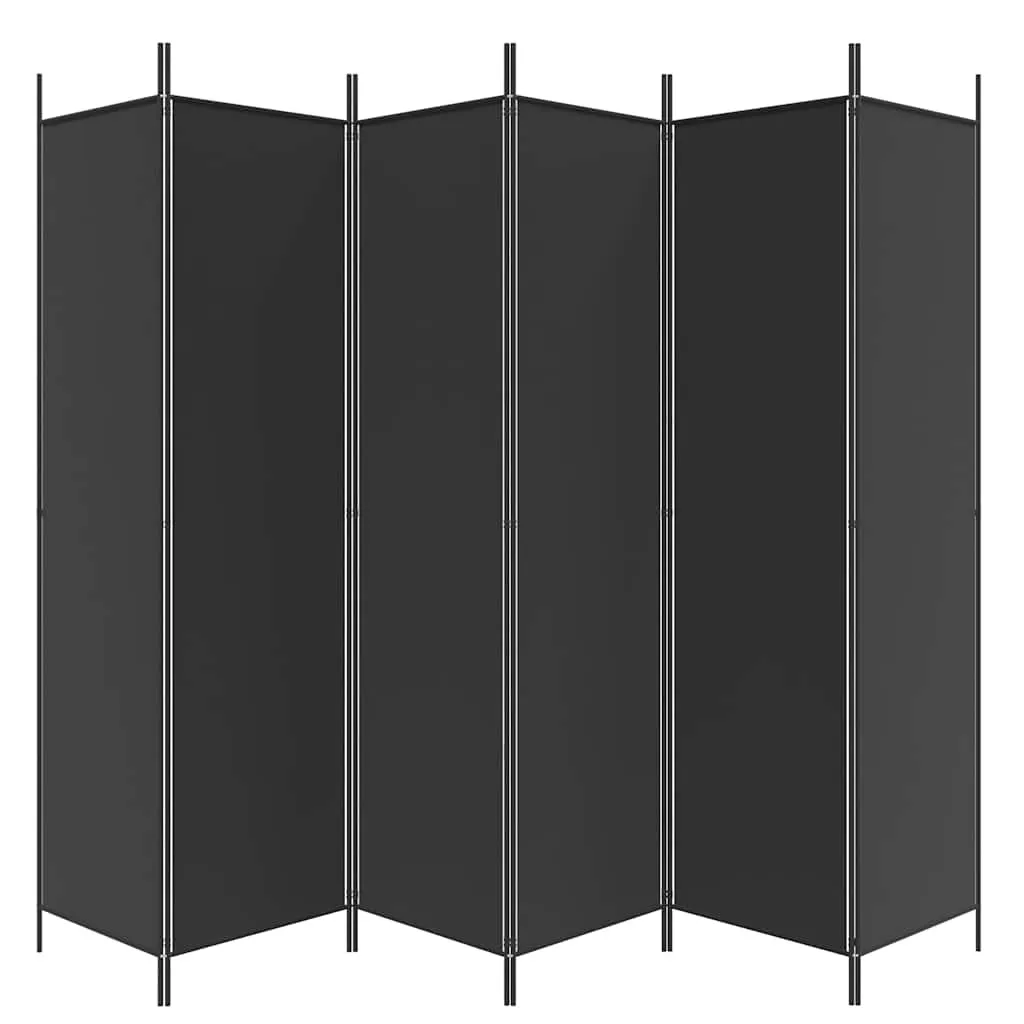 6-tlg. Paravent Schwarz 300x200 cm Stoff
