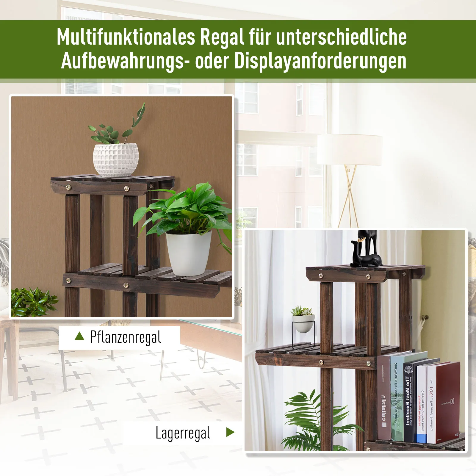Mobile Blumentreppe 123,5L x 33B x 80H cm in Verkohlter Farbe