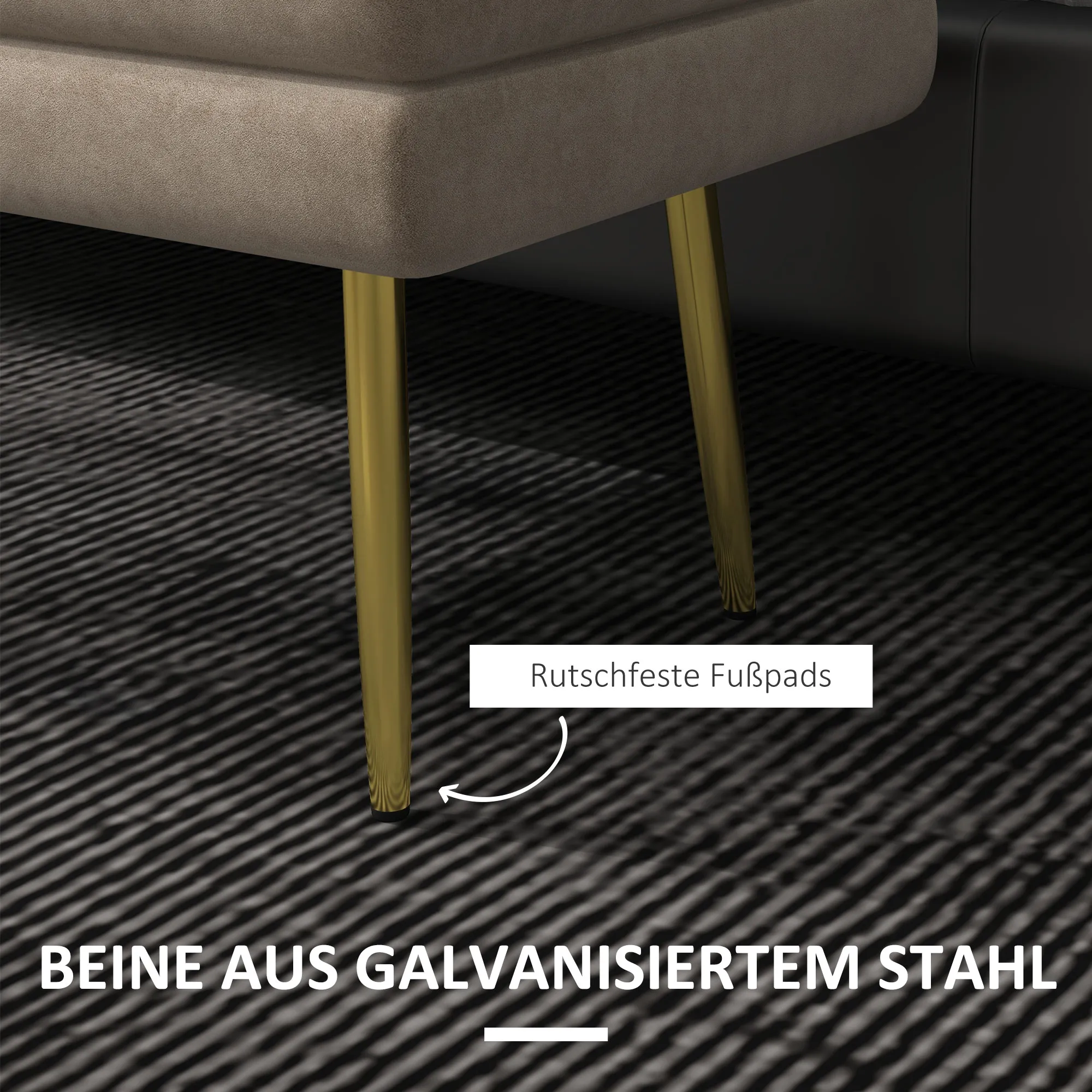 Sitzbank Polsterbank, mit Stauraum, Stahl, 79,5 cm x 37,5 cm x 43 cm, Beige