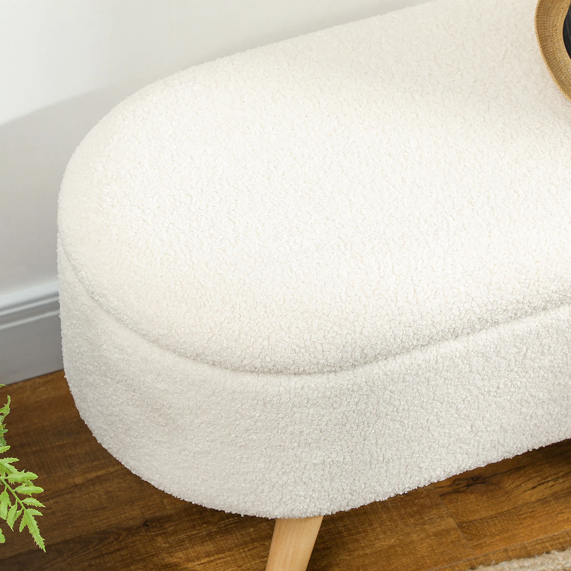 Sitzbank mit Stauraum und Deckel, Fußhocker für Flur, Wohnzimmer, Schlafzimmer, Holz, Stoffbezug, Weiß