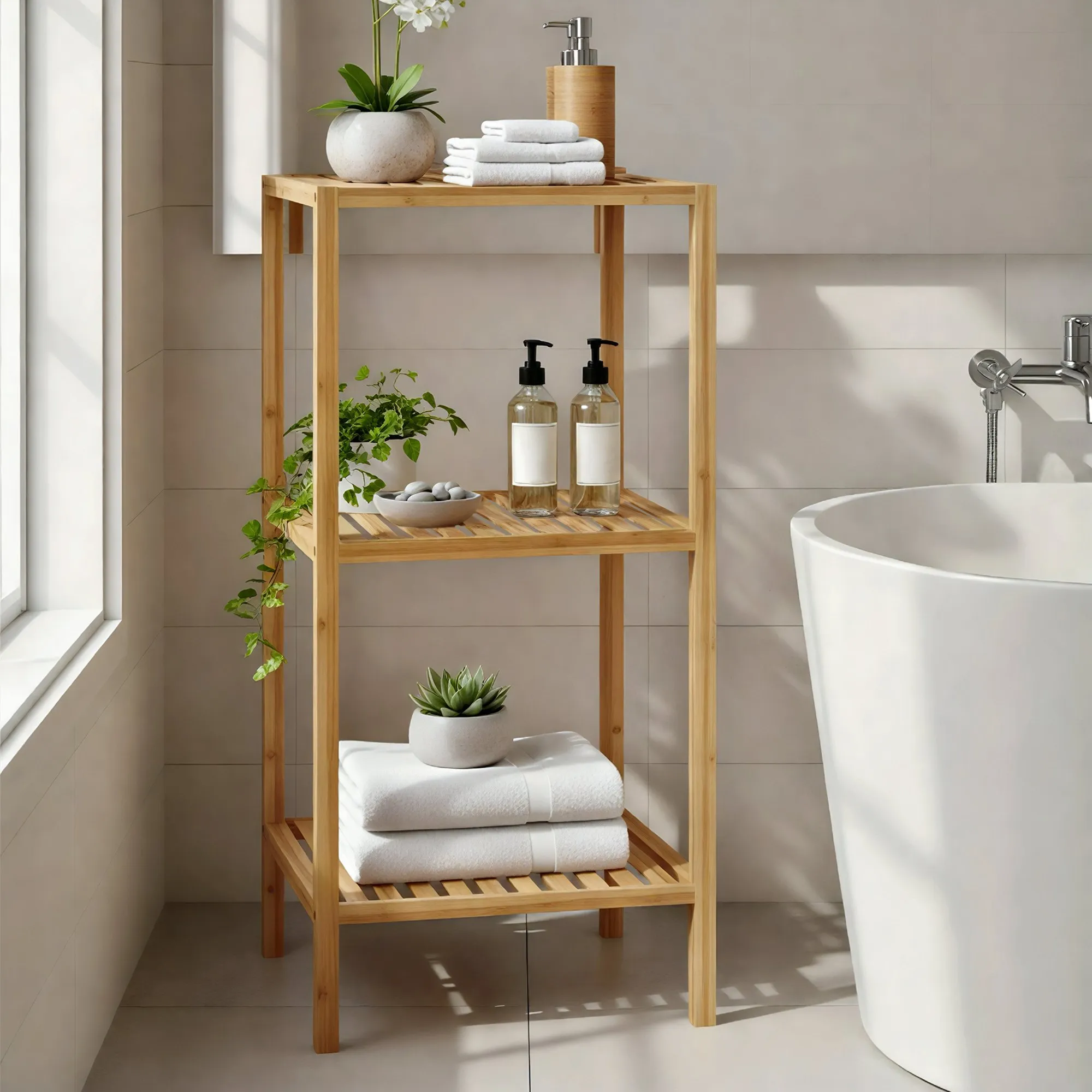 Badregal Zinnien 36x36x79 cm natura Massivholz