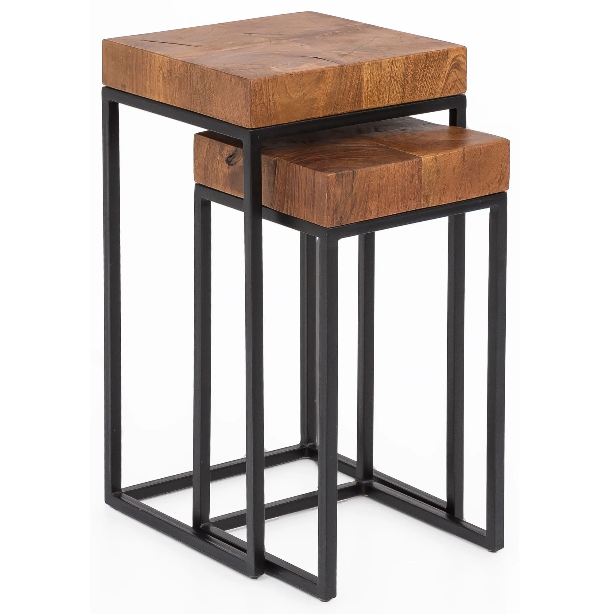 tinkaro Beistelltisch Set SEON Ablagetisch Massivholz Couchtisch Sheesham Satztisch