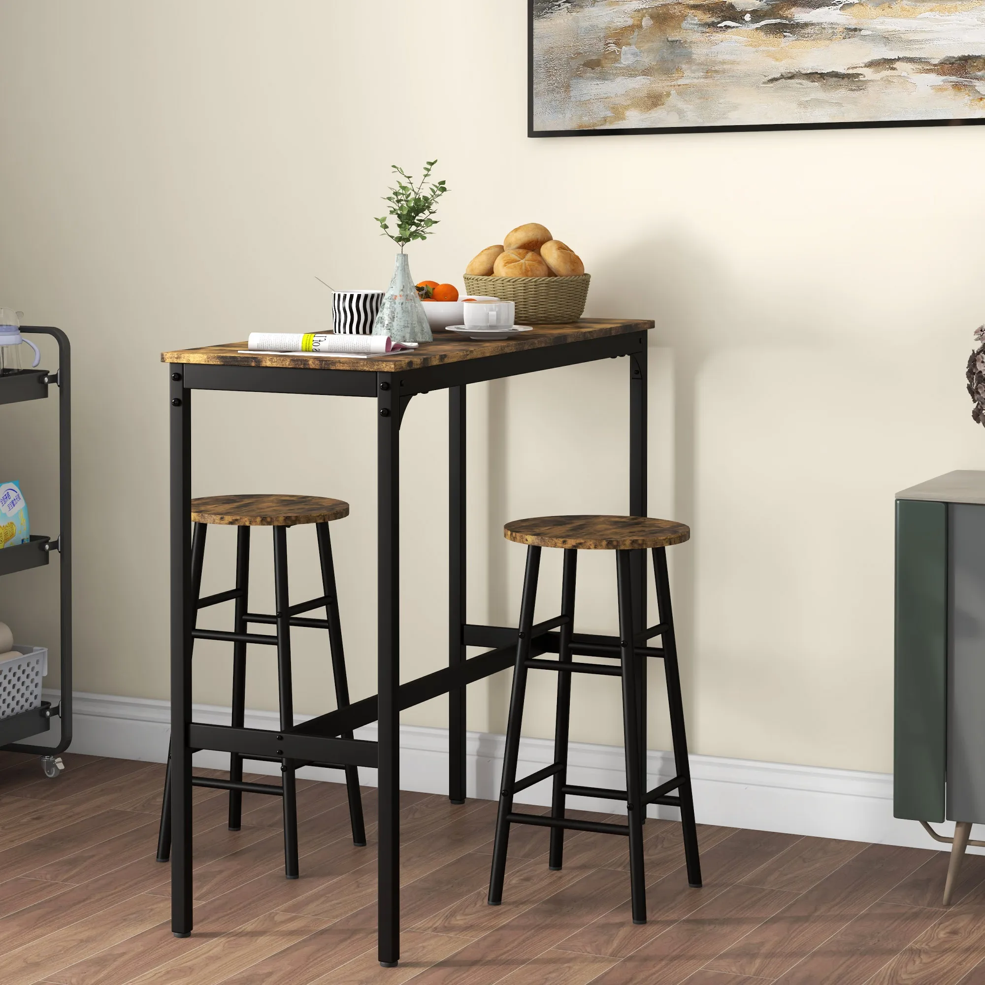 Bartisch-Set für 2 Personen, 105x40x90 cm, Rustikales Braun