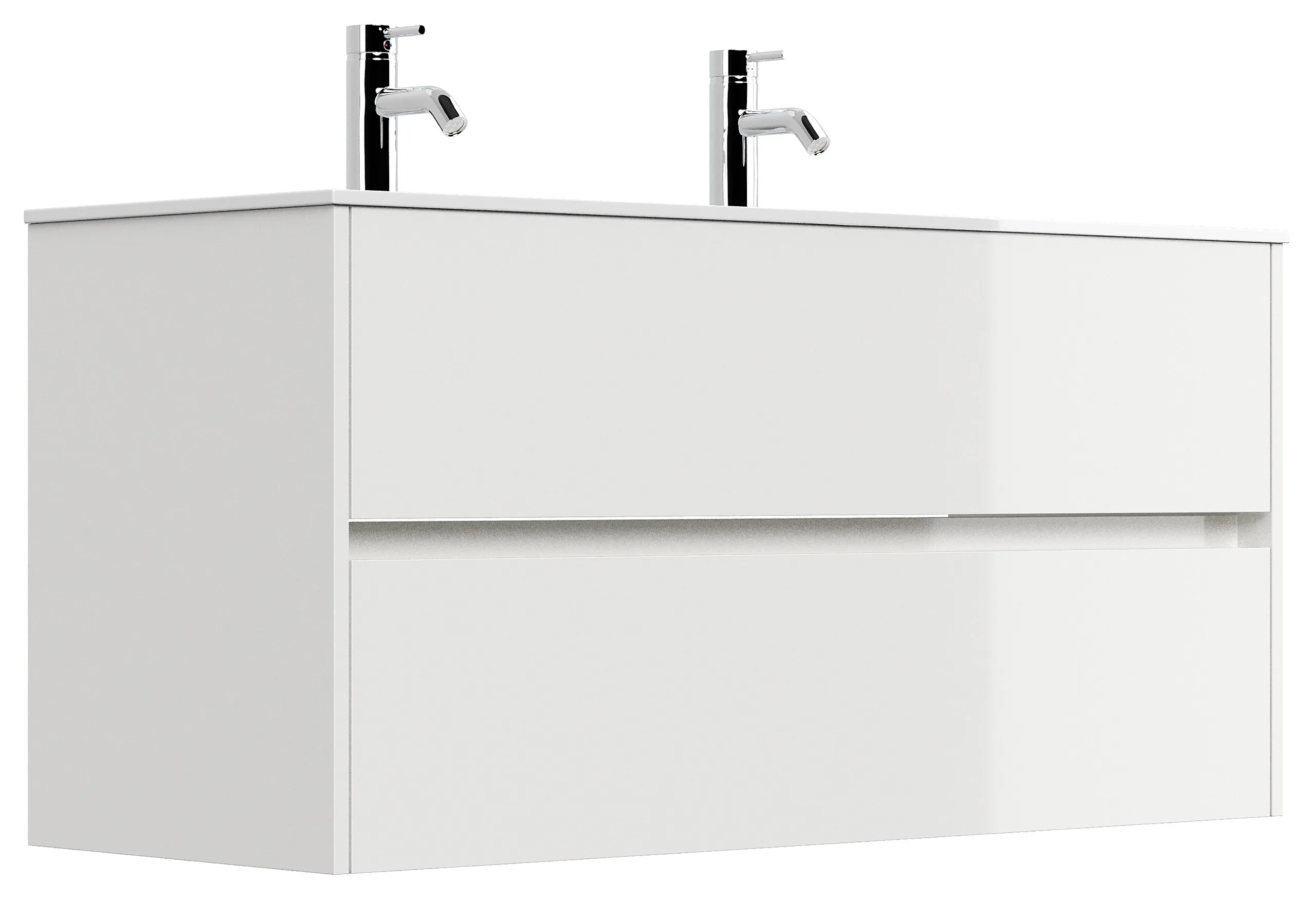 Badmöbel Limes & Doppel-Waschtisch 120cm 2 Greifraum SoftClose Auszüge weiß Hgl