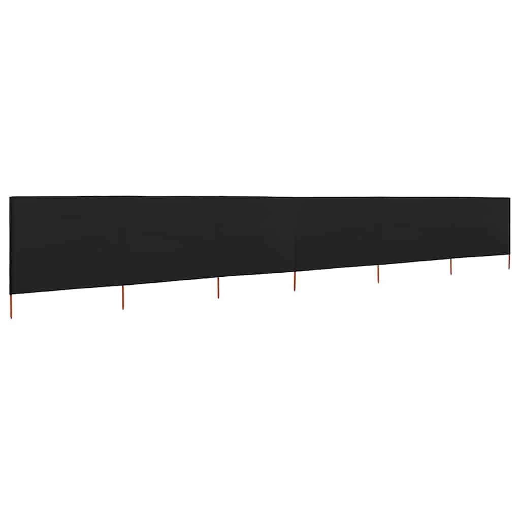6-teiliger faltbarer Windschutz 800x80 cm Schwarz mit Massivholzpfählen