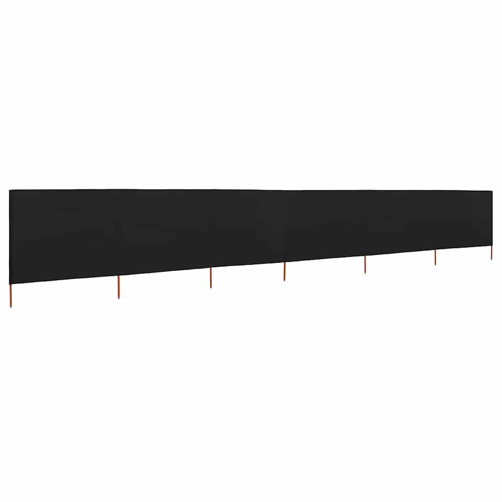 6-teiliger faltbarer Windschutz 800x80 cm Schwarz mit Massivholzpfählen