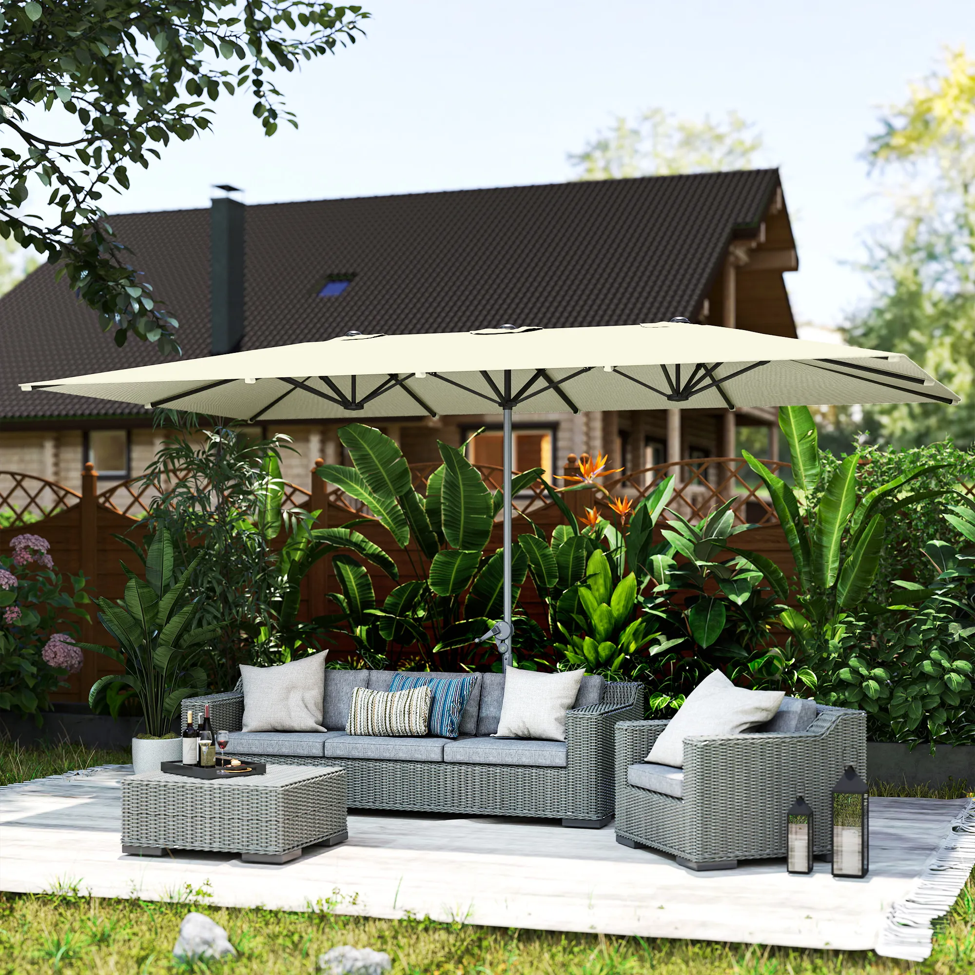Doppelseitiger Doppelsonnenschirm 451x264 cm Cremeweiß+Dunkelgrau