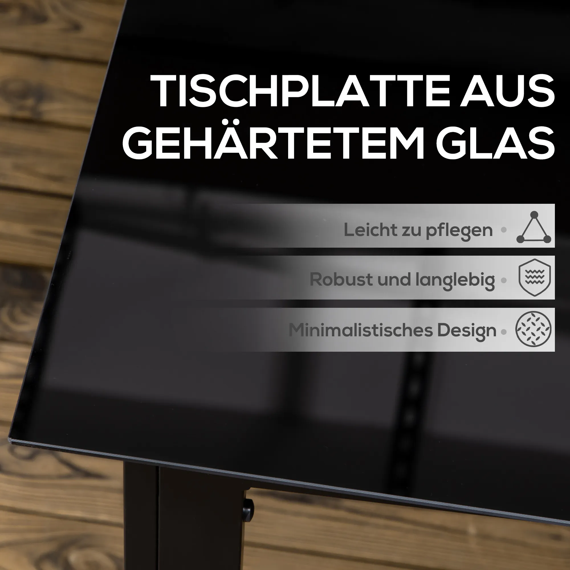 Gartentisch 150x90x74 cm Schwarz aus Aluminium und Glas