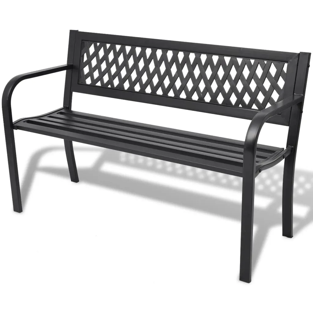 Schwarze Stahlbank mit PVC-Rückenlehne 118x50x75 cm