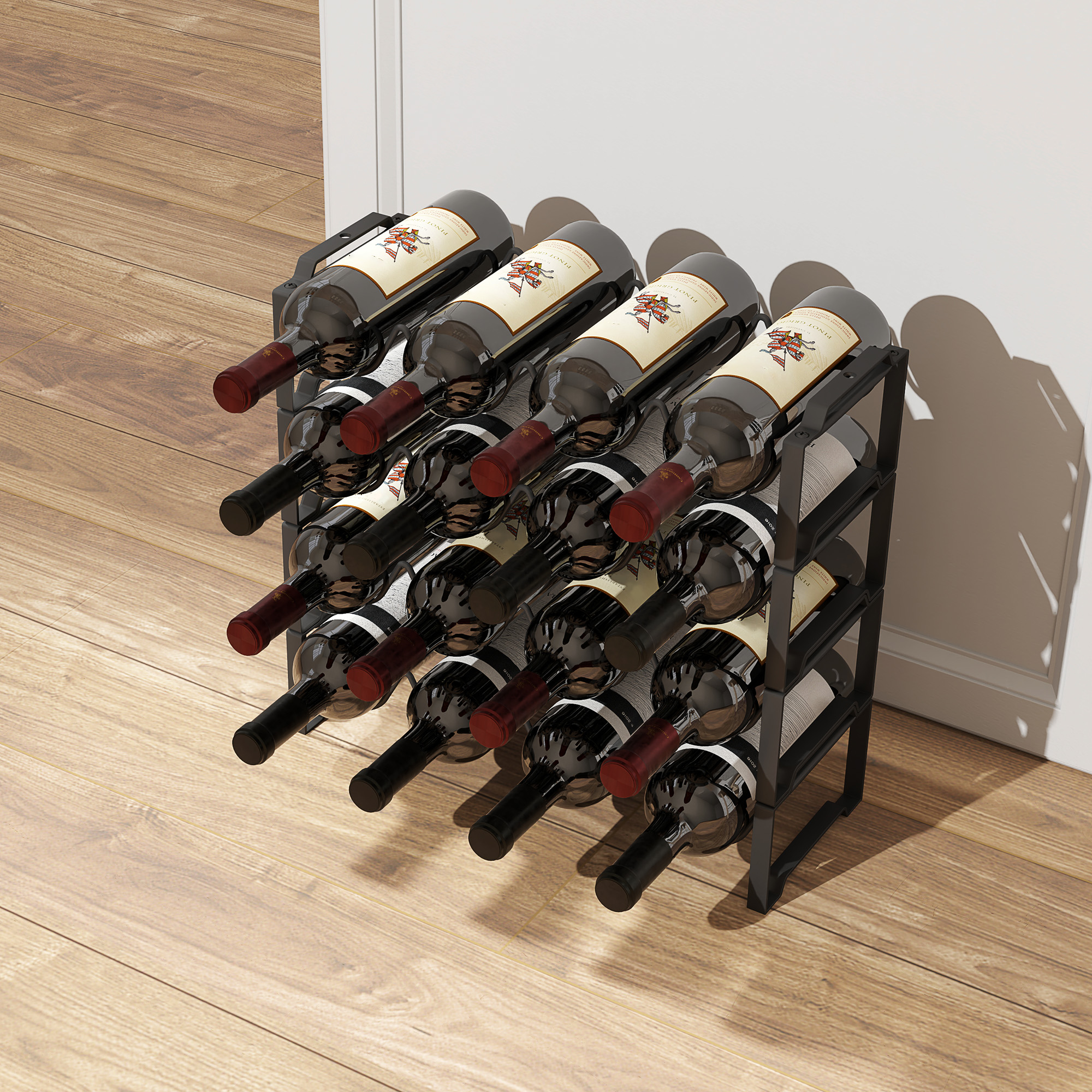 Weinregal Schwarz 42,5B x 16,5T x 41H cm für 16 Flaschen