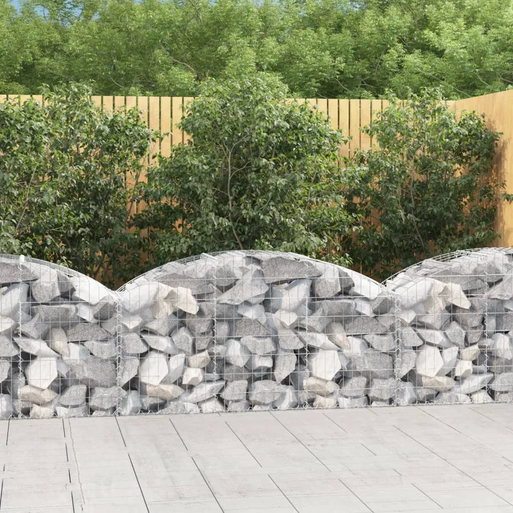 Gabionenwand Hochbogen 150x50x60/80 cm Silber verzinktes Eisen
