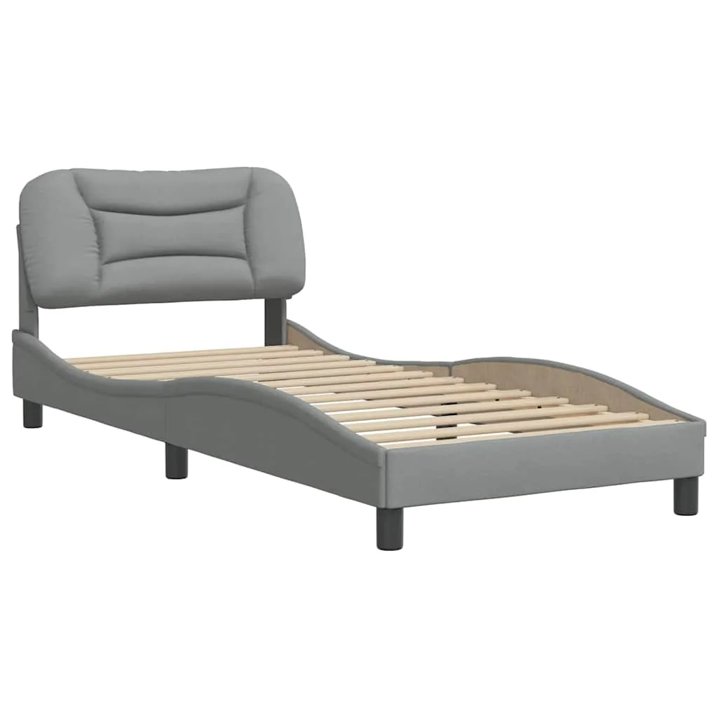 Bettrahmen mit Kopfteil Hellgrau 218x95x74,5 cm aus Stoff und Massivholz