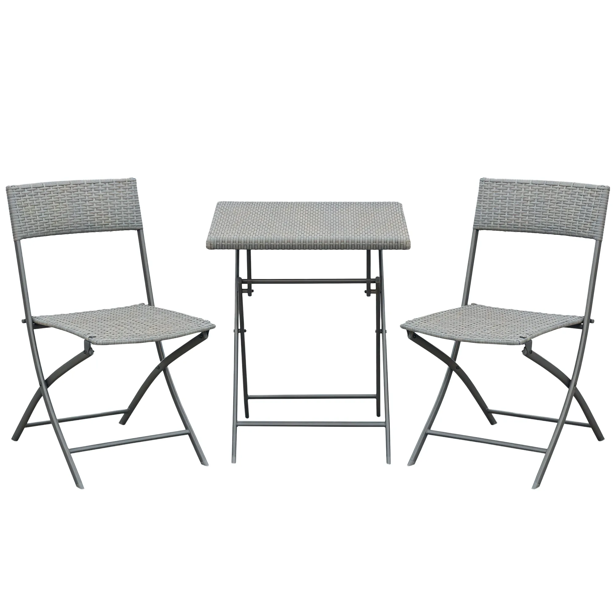 Polyrattan Bistroset für 2 Personen Sitzgruppe Rattan Gartenmöbel Set Garnitur Grau