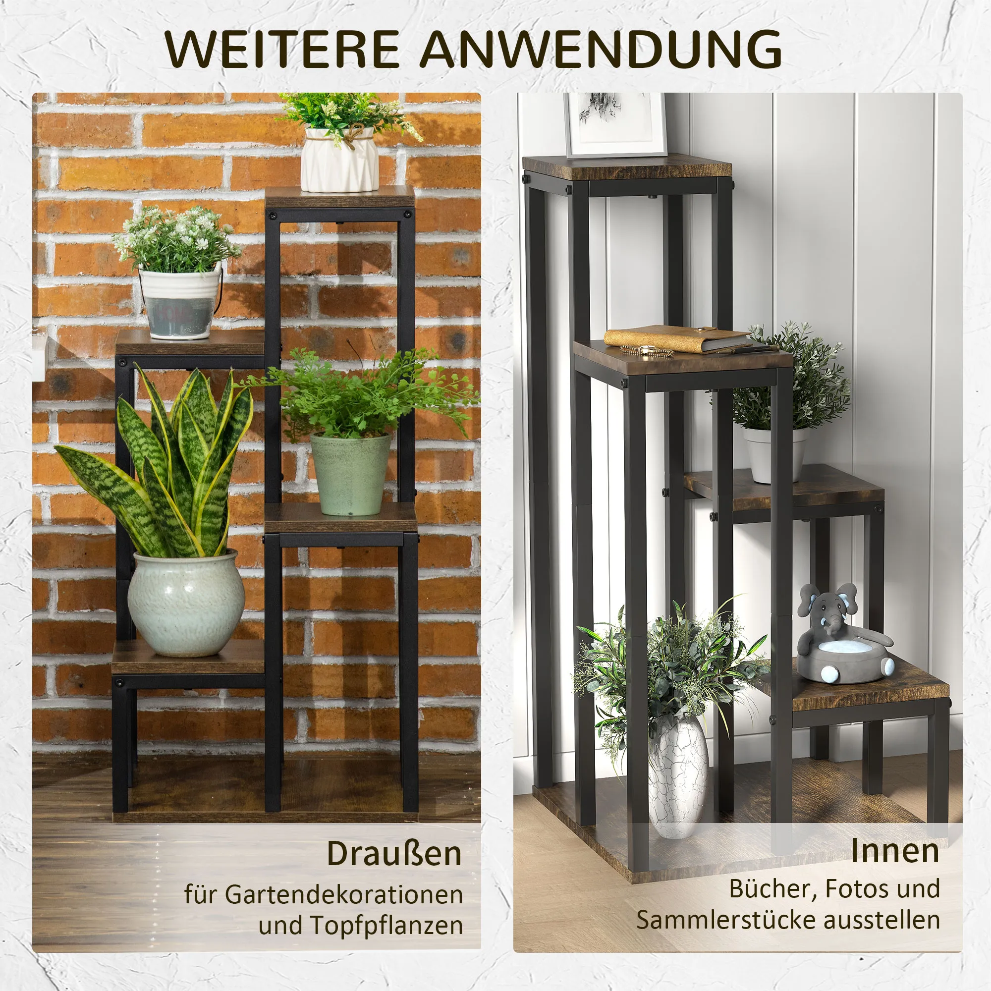 Rustikales Eck-Blumenregal 40L x 40B x 81H cm in Braun