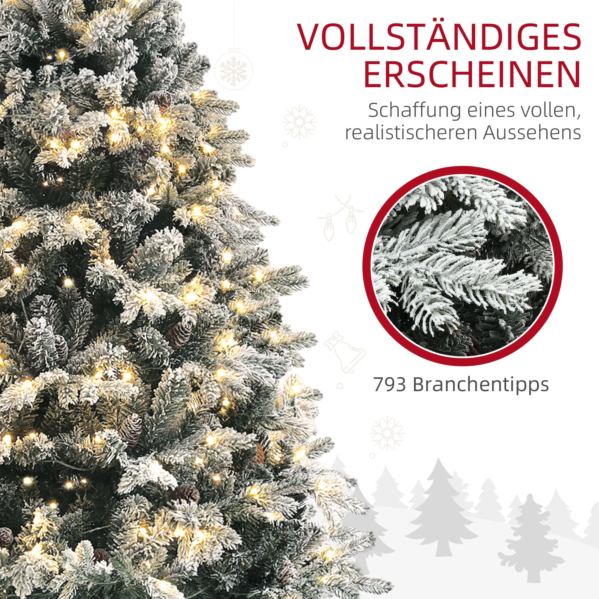 Künstlicher Weihnachtsbaum 180 cm mit LED-Lichter, beschneit, Grün