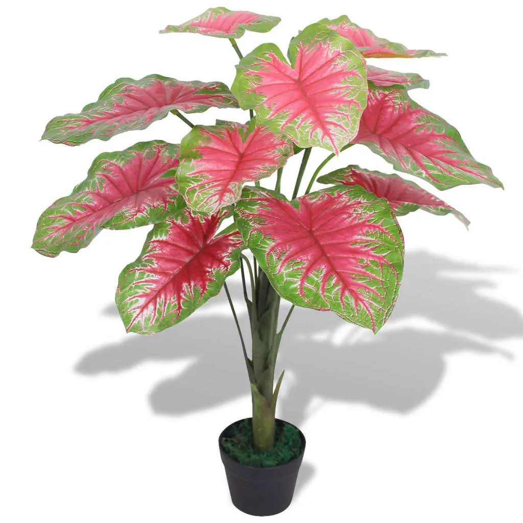 Caladium Kunstpflanze 85 cm in Grün und Rot mit Topf