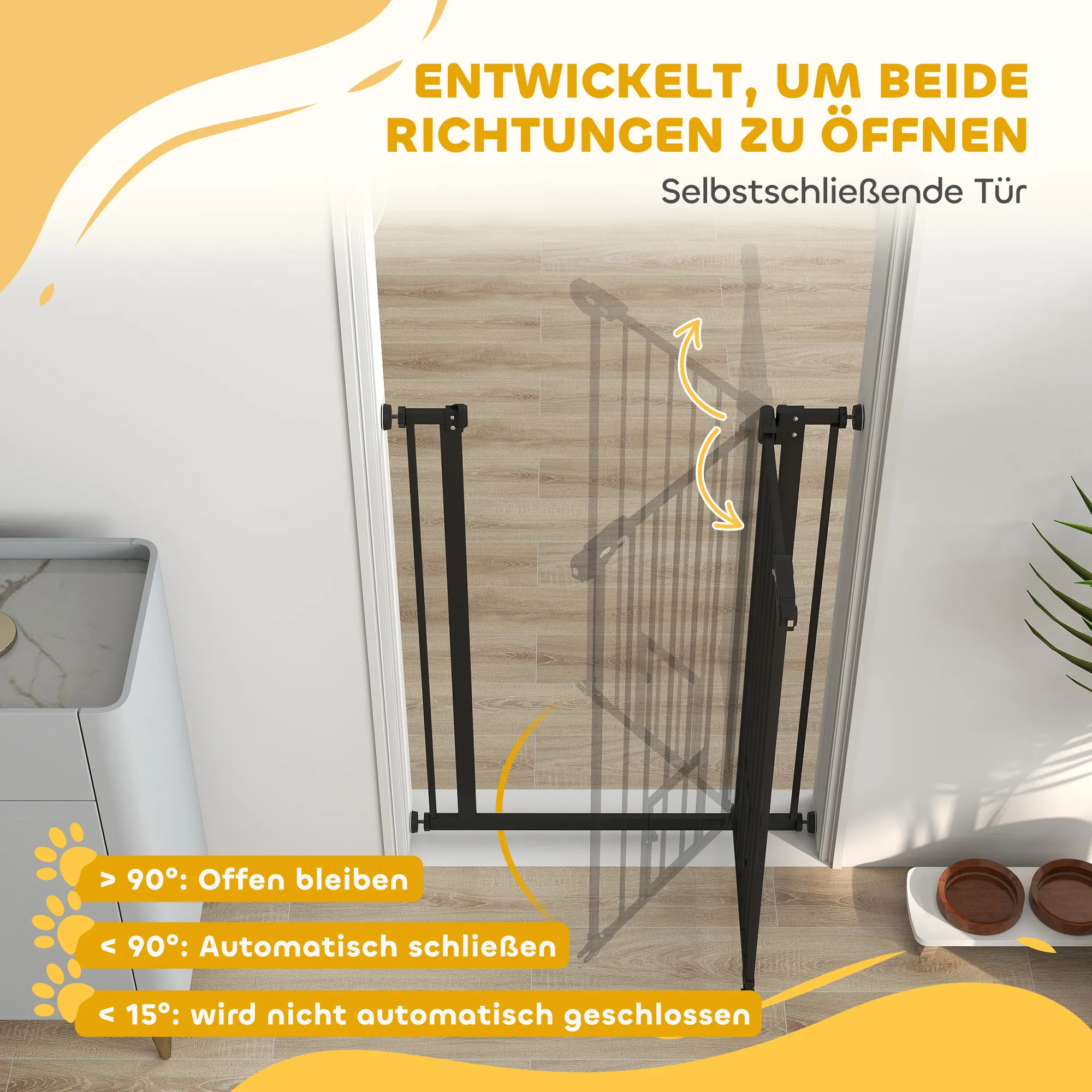 Hunde Türgitter 74-80 cm Schwarz aus Stahl, 104 cm hoch