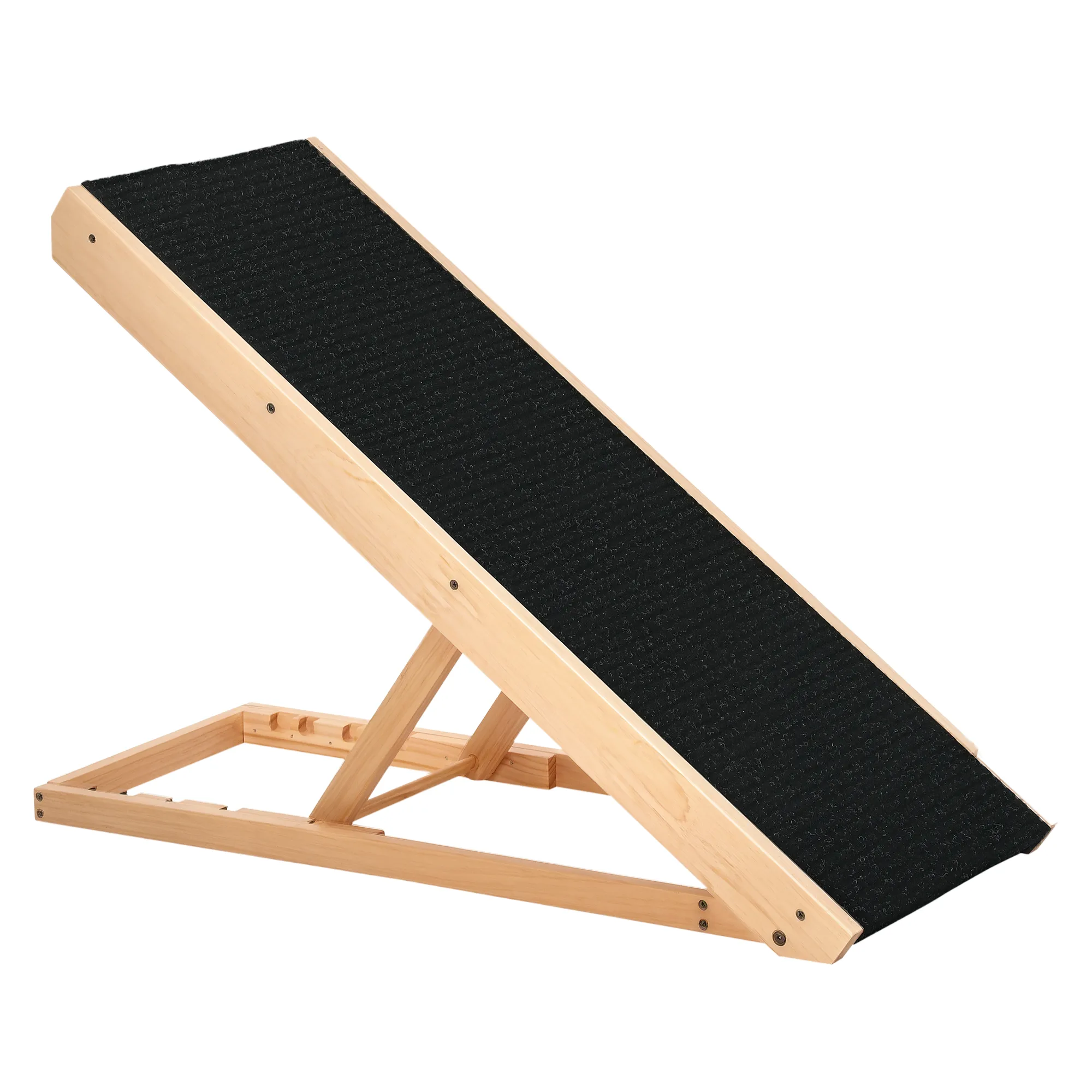 Haustierrampe aus Kiefernholz verstellbar, Schwarz+Naturholz 90cm