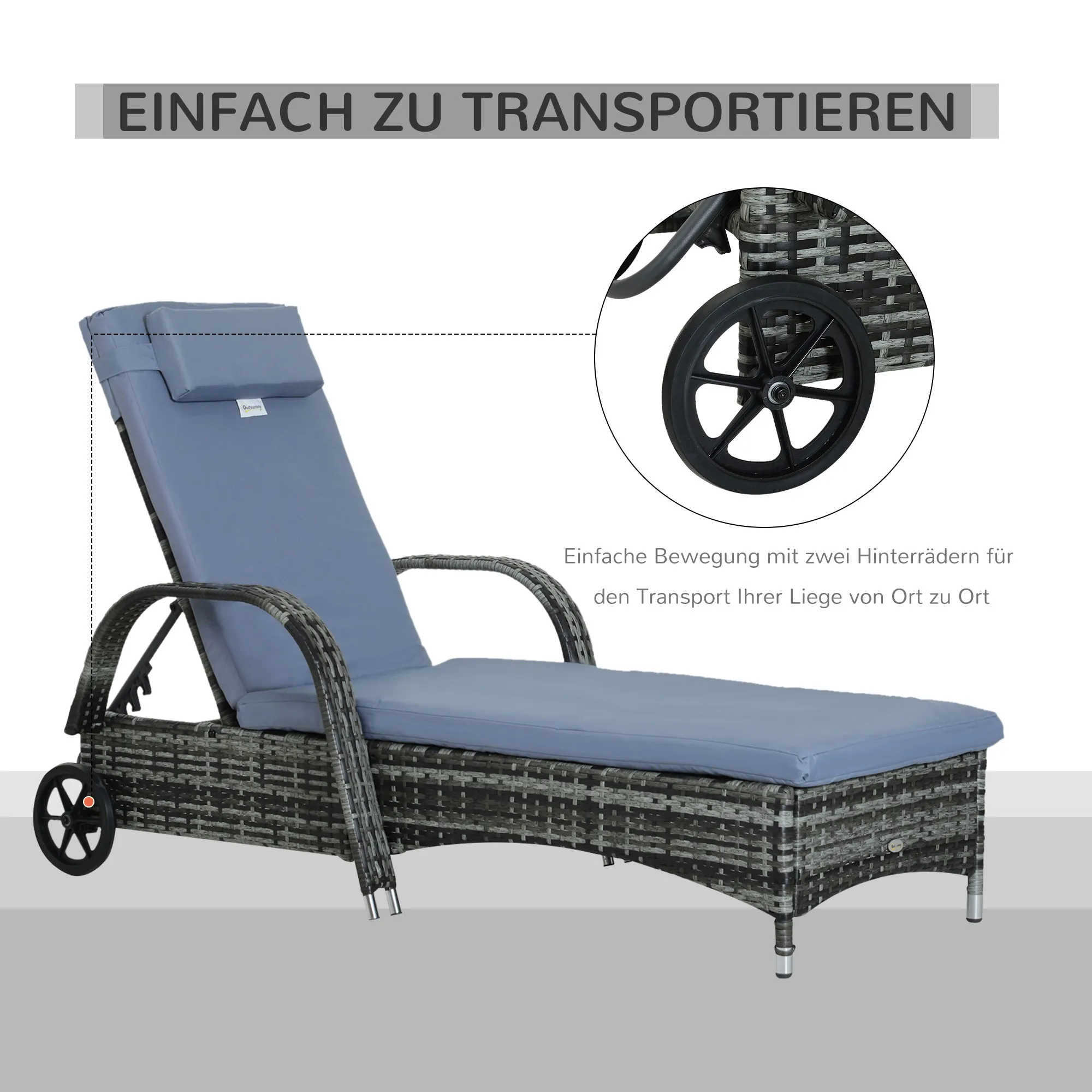 Mobile Gartenliege 200x73x30-103 cm Grau-Blau