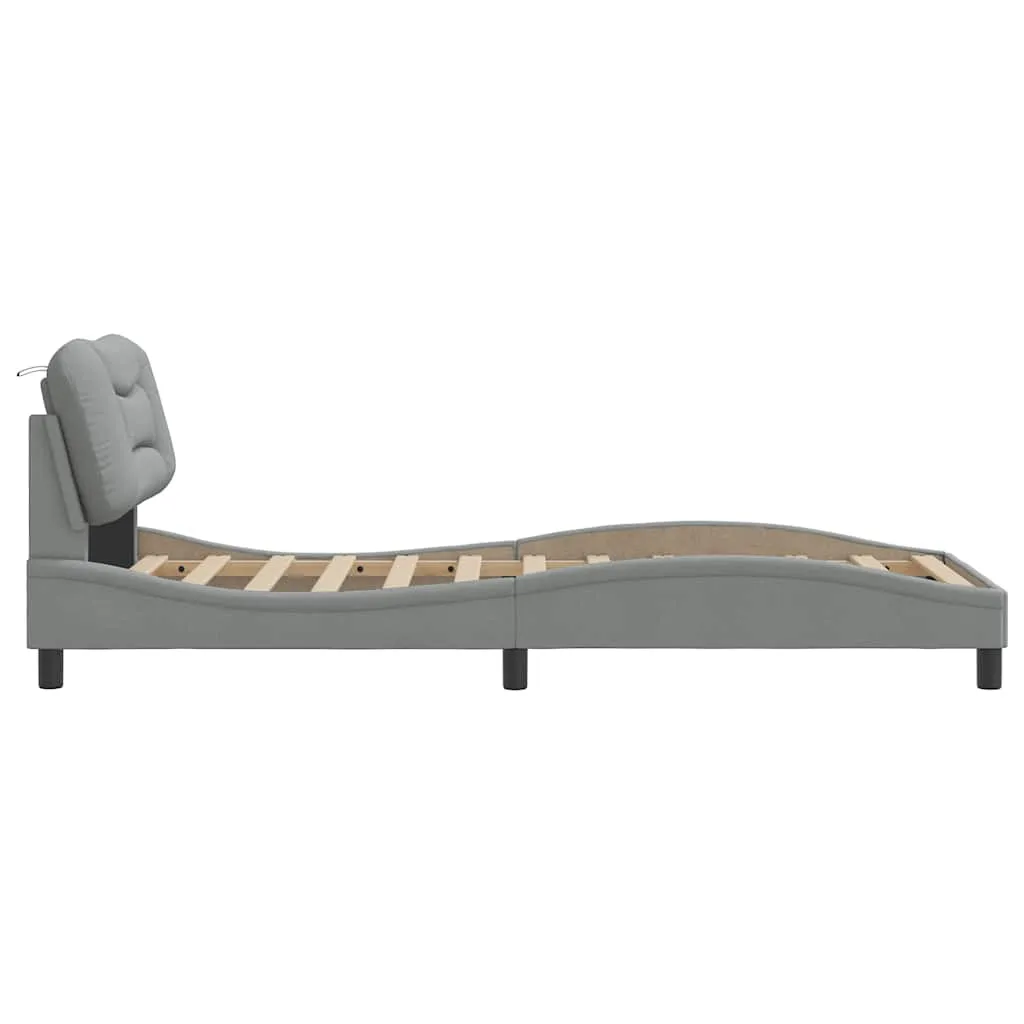 Bettrahmen mit Kopfteil Hellgrau 218x95x74,5 cm aus Stoff und Massivholz