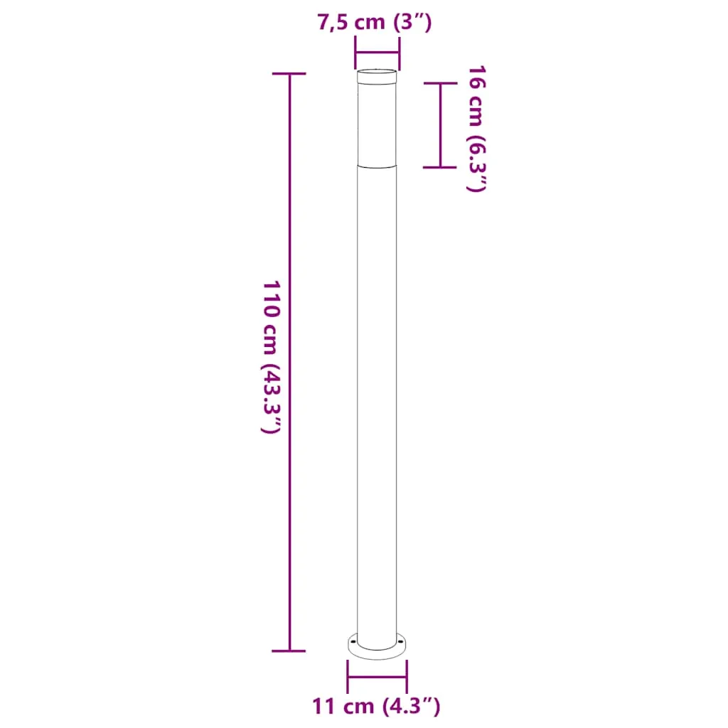 Silberne Pollerleuchte aus Edelstahl 11x110 cm mit IP44 Schutz