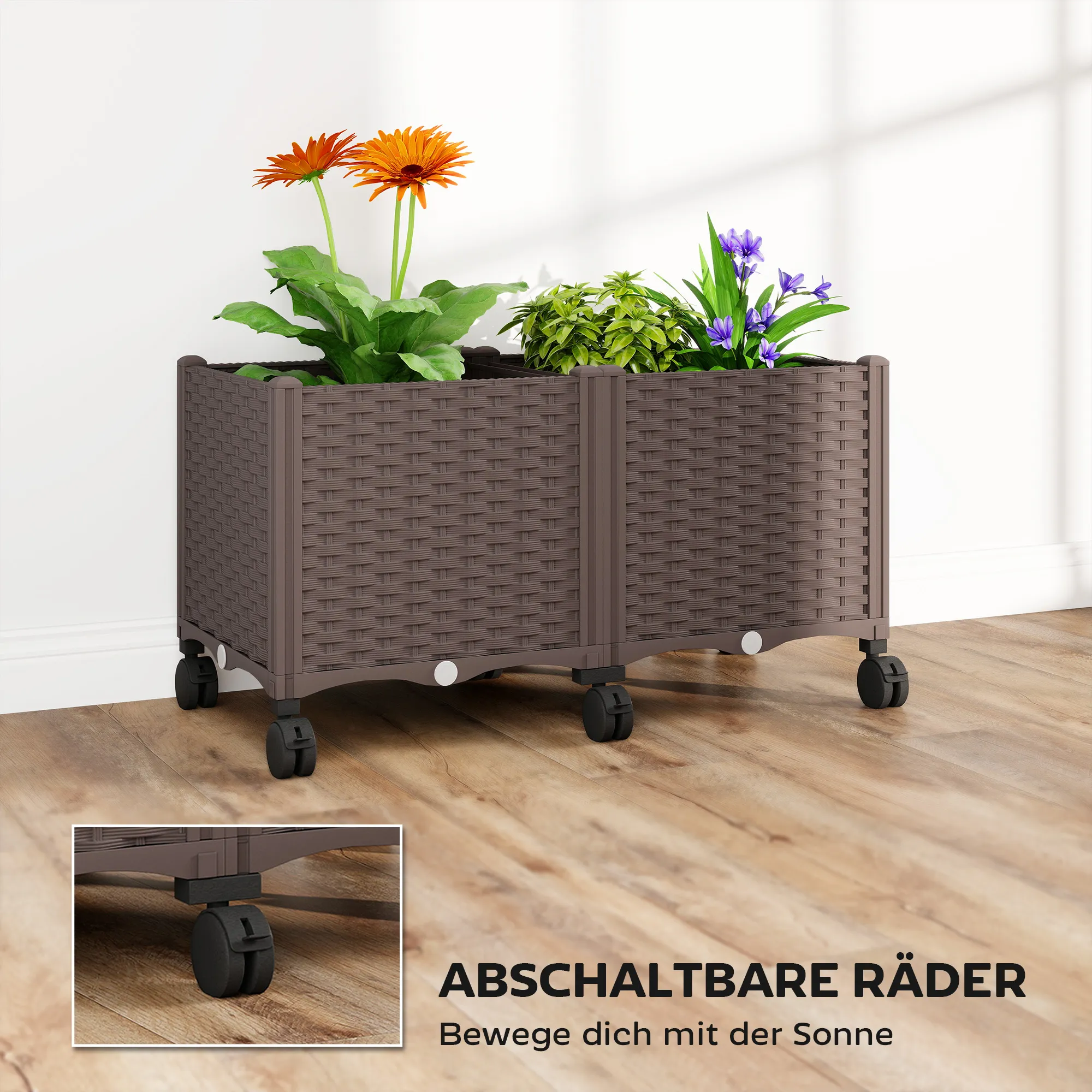 Hochbeet 80L x 40B x 43H cm in Braun mit Selbstbewässerung