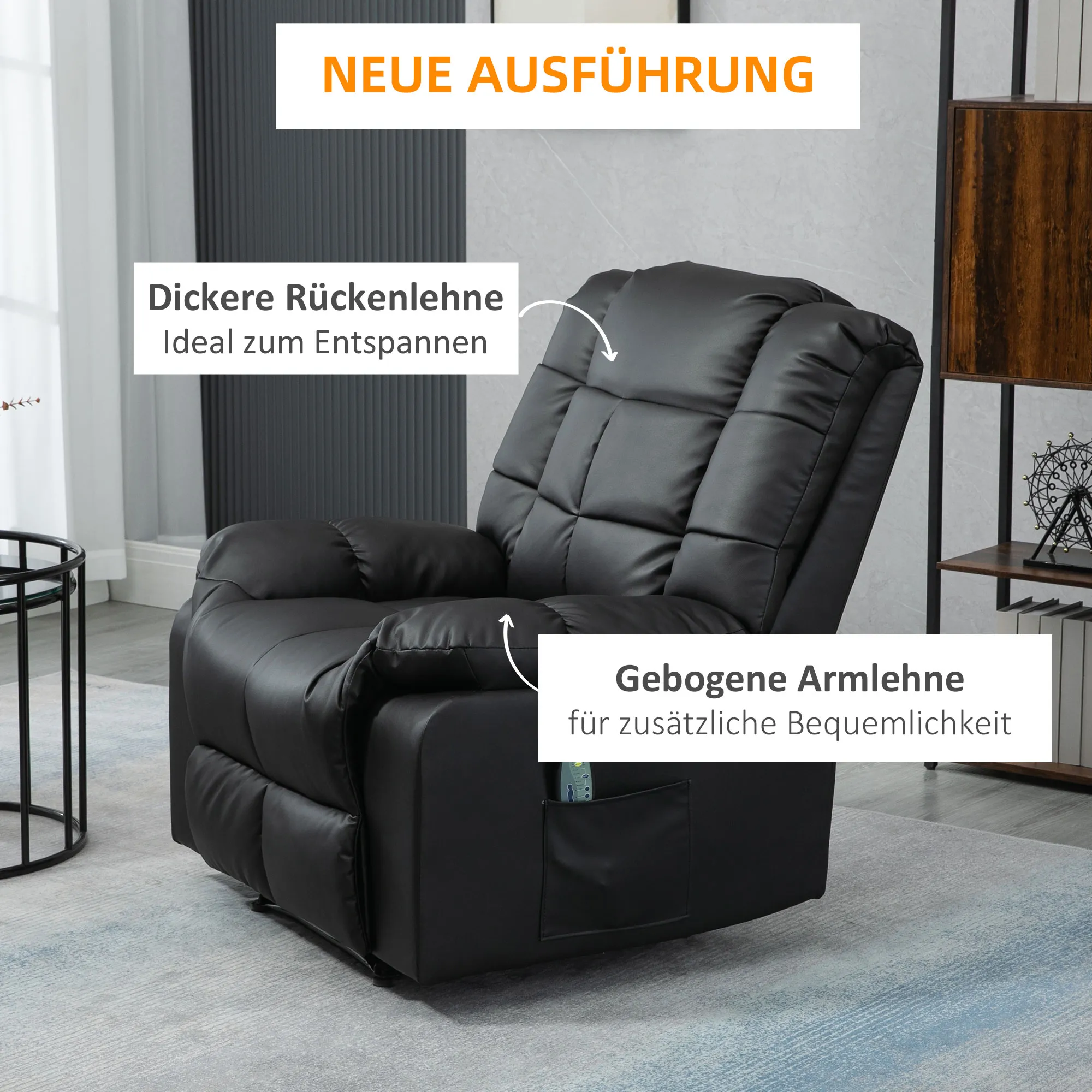 Massagesessel Schwarz 94L x 99B x 99H cm mit 8 Vibrationspunkten