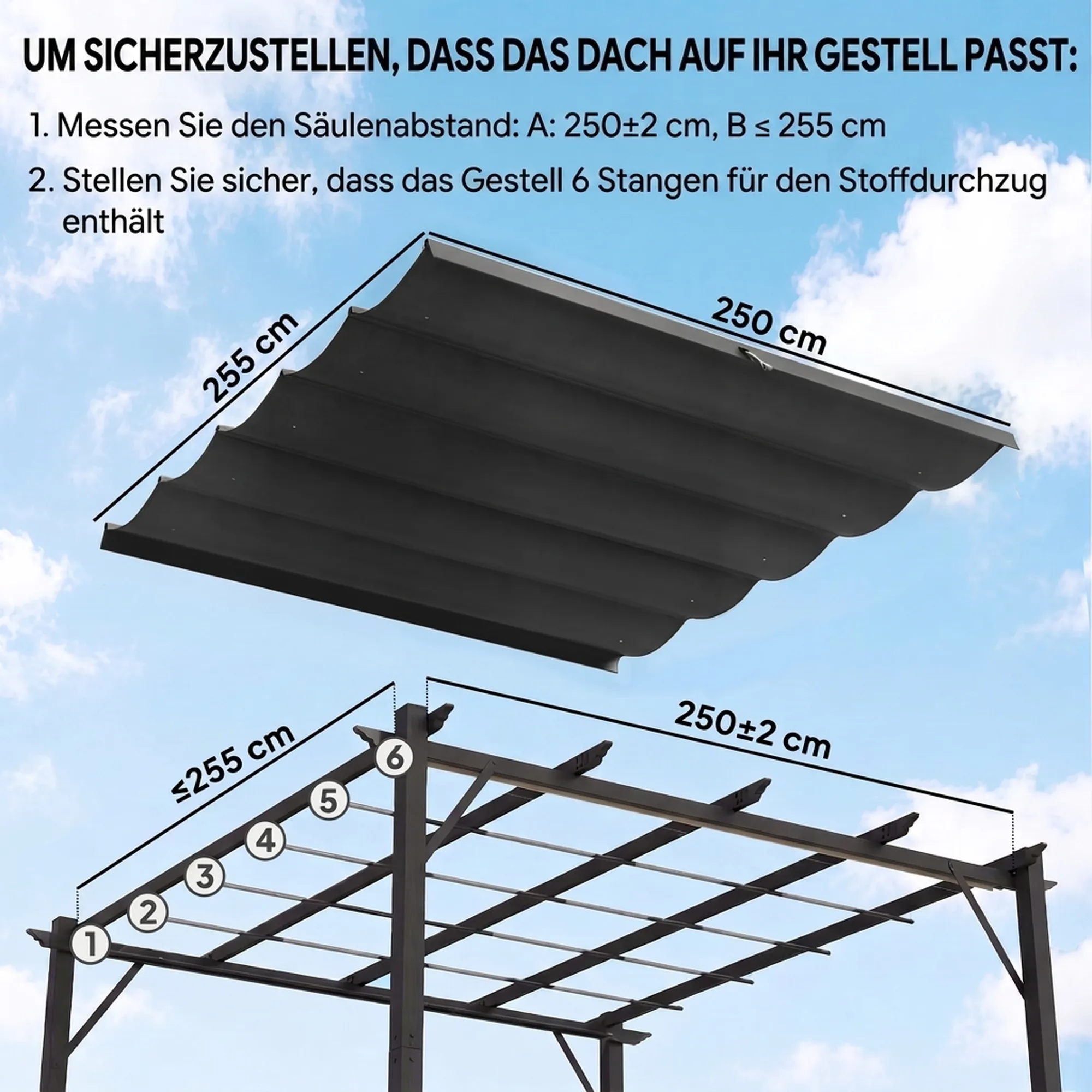 Ersatzdach Dunkelgrau 250L x 255B cm für 3 x 3 m Pavillons